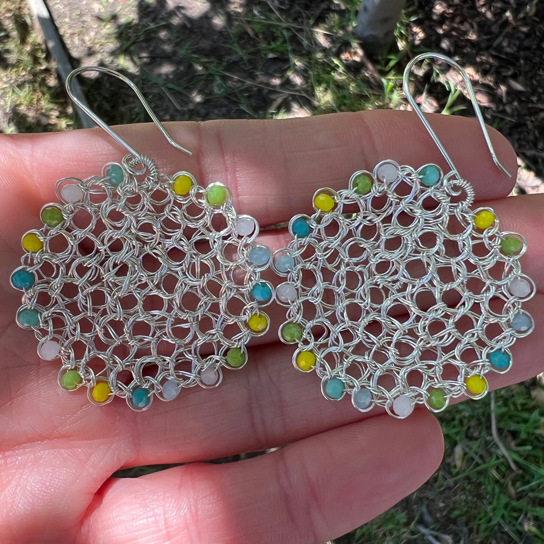 Silver wire earrings, yellow crystals, sterling silver hooks