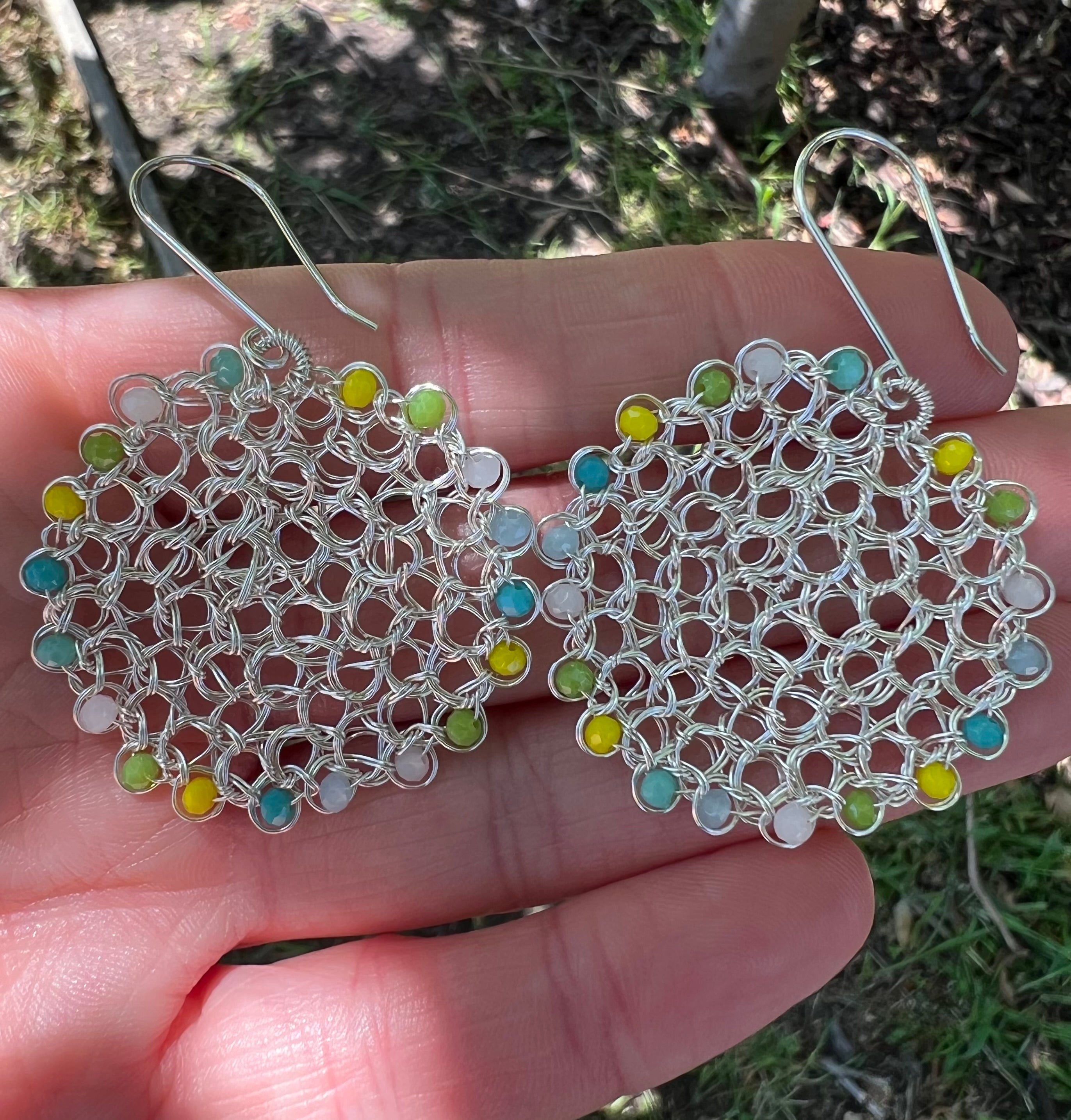 Silver wire earrings, yellow crystals, sterling silver hooks