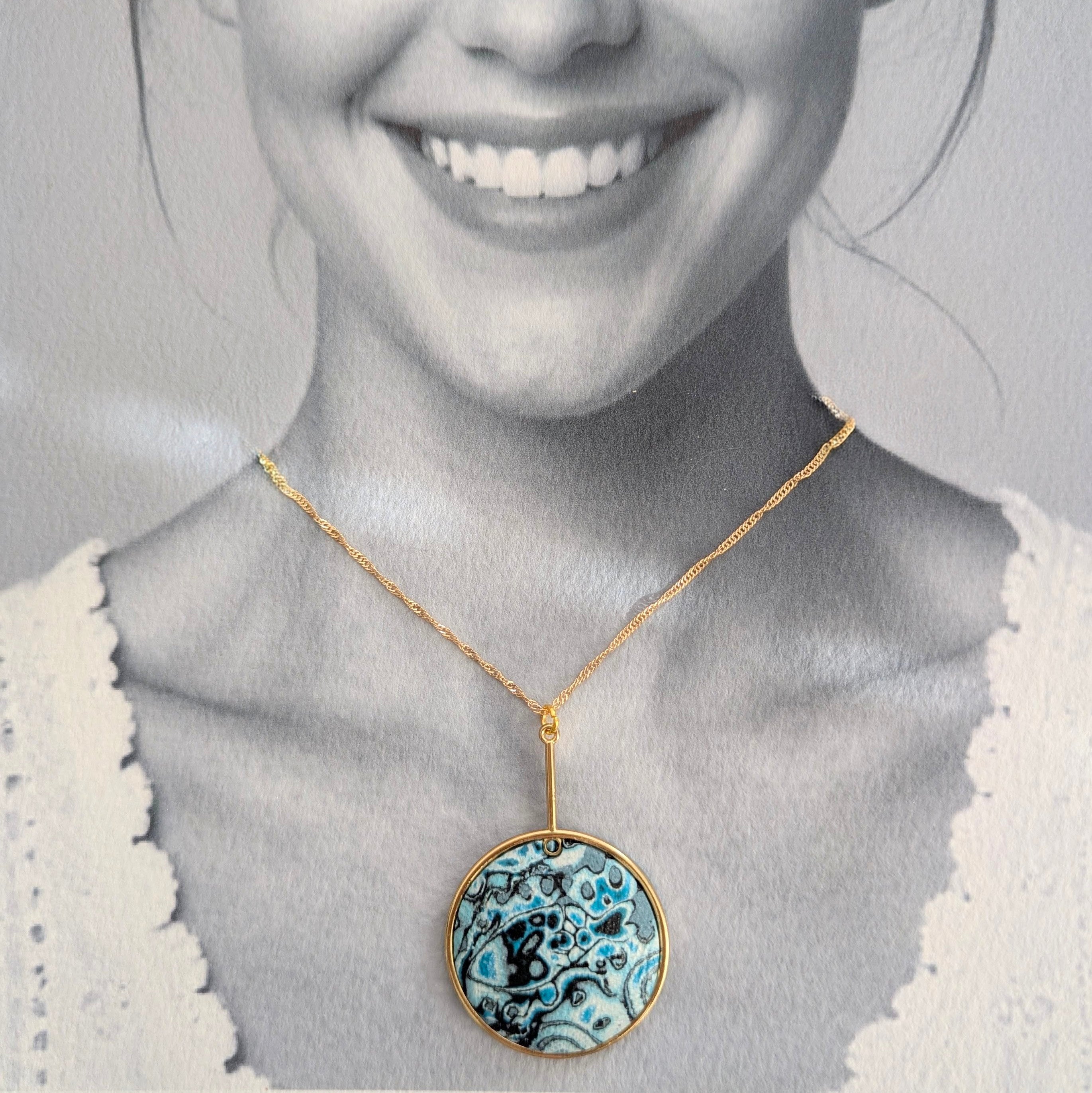 Aqua and Black Pendant and Earring Set