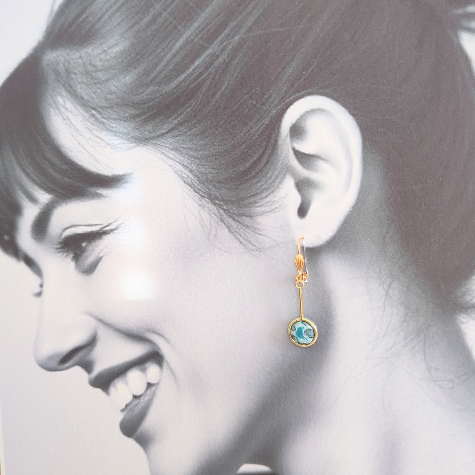 Aqua and Black Pendant and Earring Set