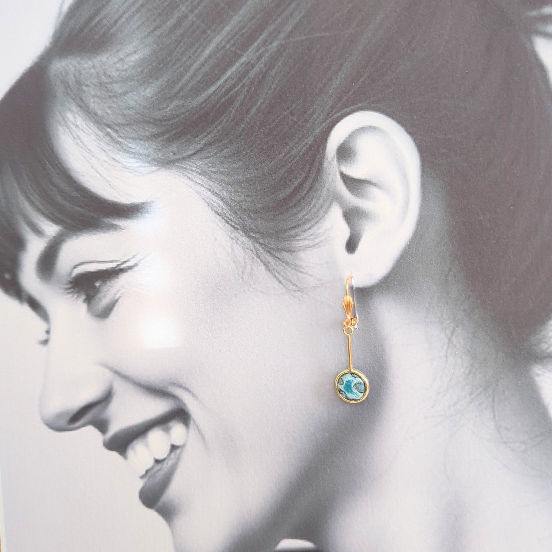 Aqua and Black Pendant and Earring Set