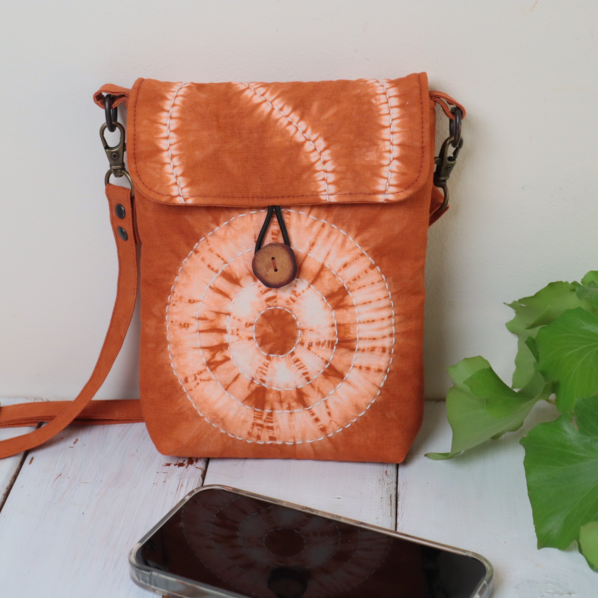 Tie Dyed Small Messenger/Cross Body Bag, Ochre