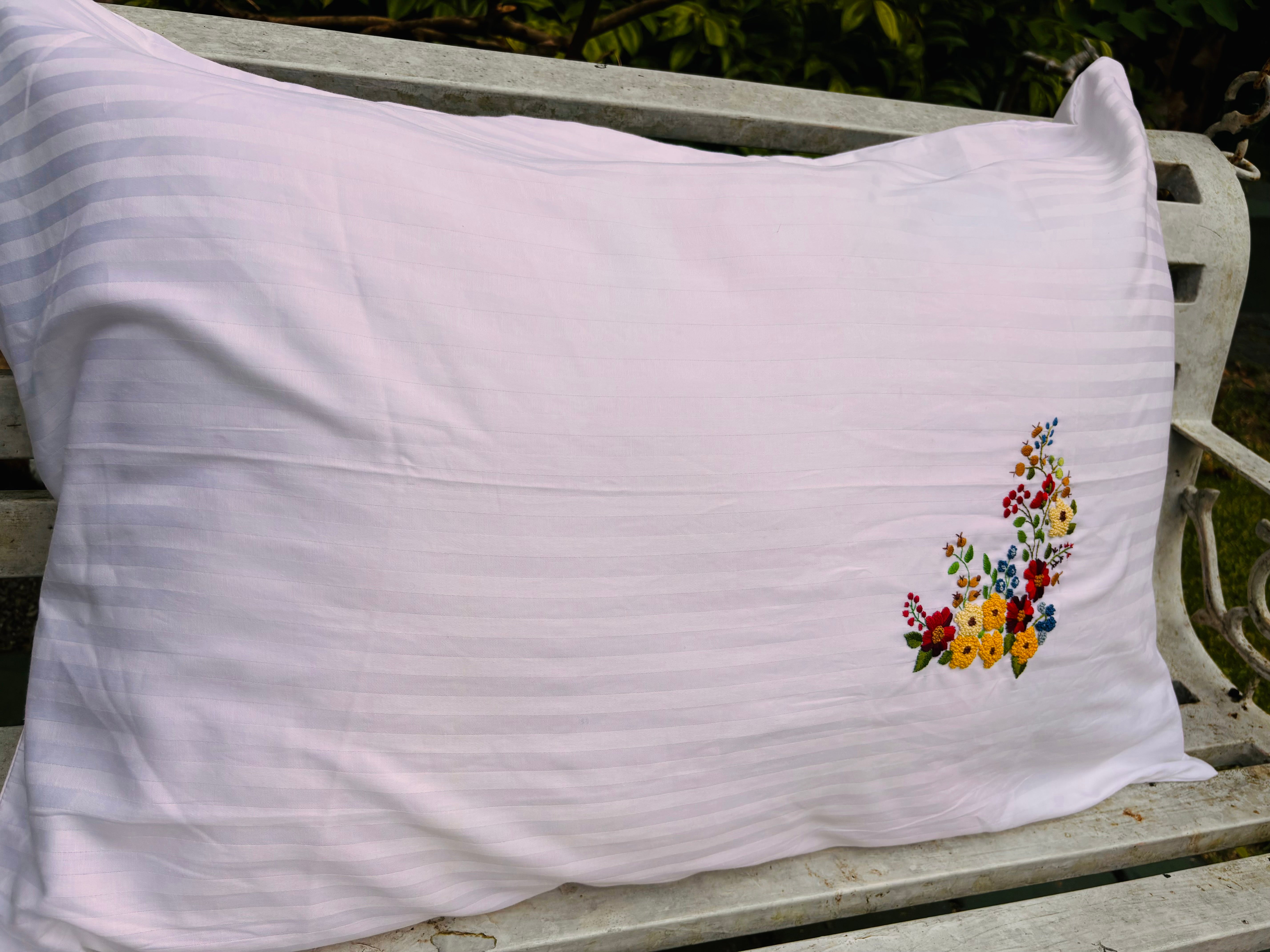 Set of 2 Flower Embroidery Pillow/Cushion Cover