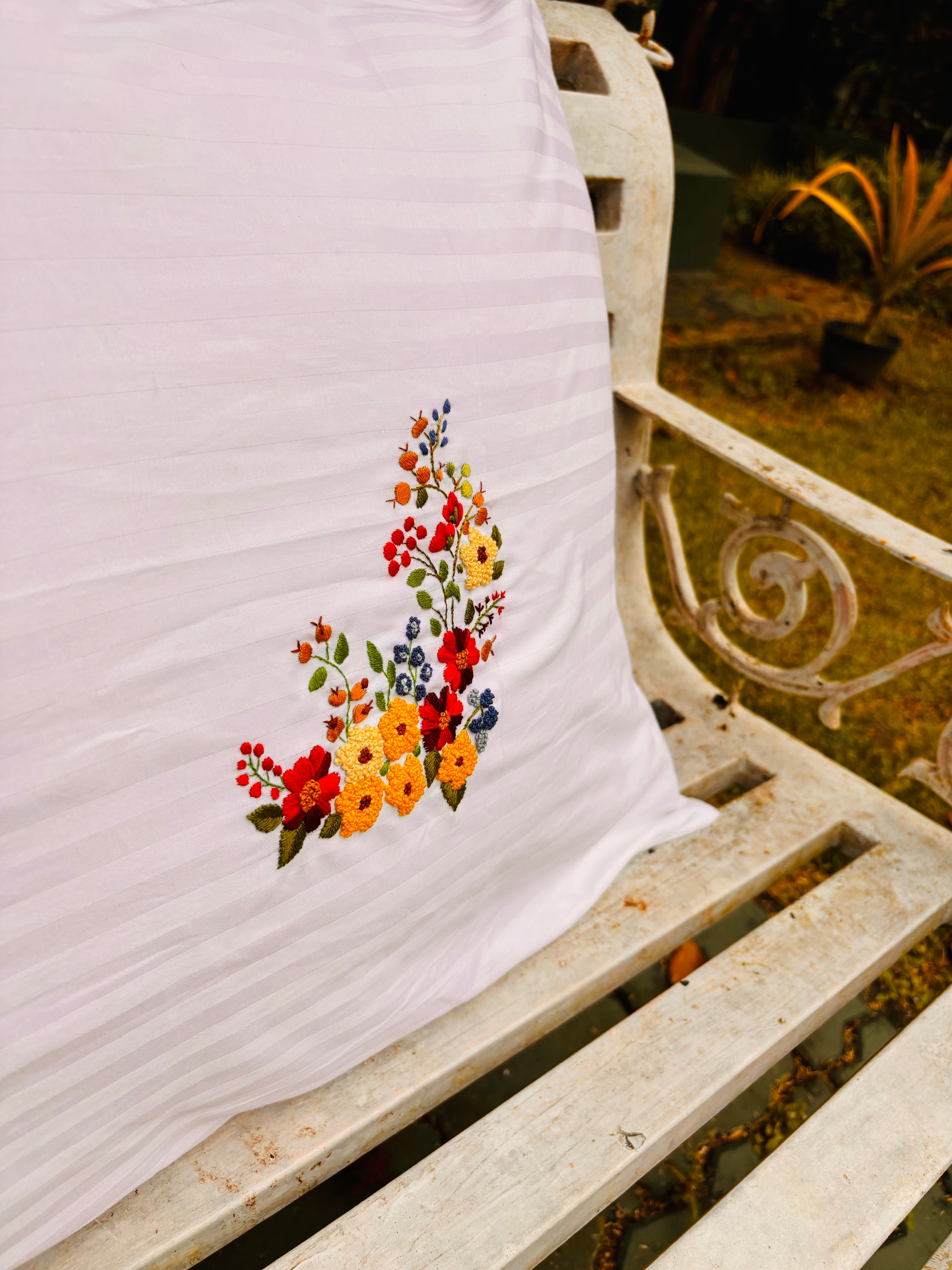 Set of 2 Flower Embroidery Pillow/Cushion Cover
