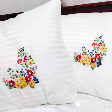 Set of 2 Flower Embroidery Pillow/Cushion Cover