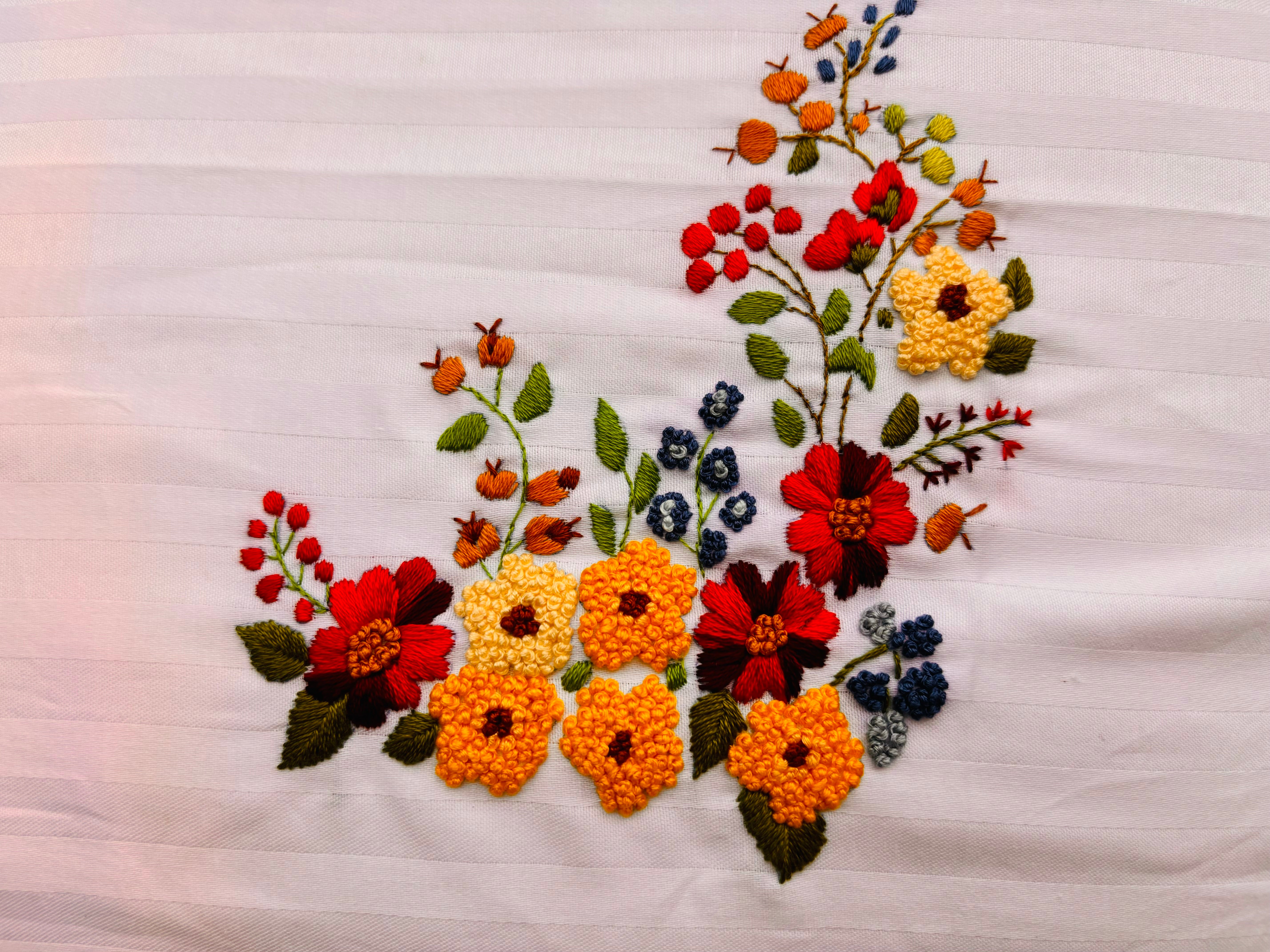 Set of 2 Flower Embroidery Pillow/Cushion Cover