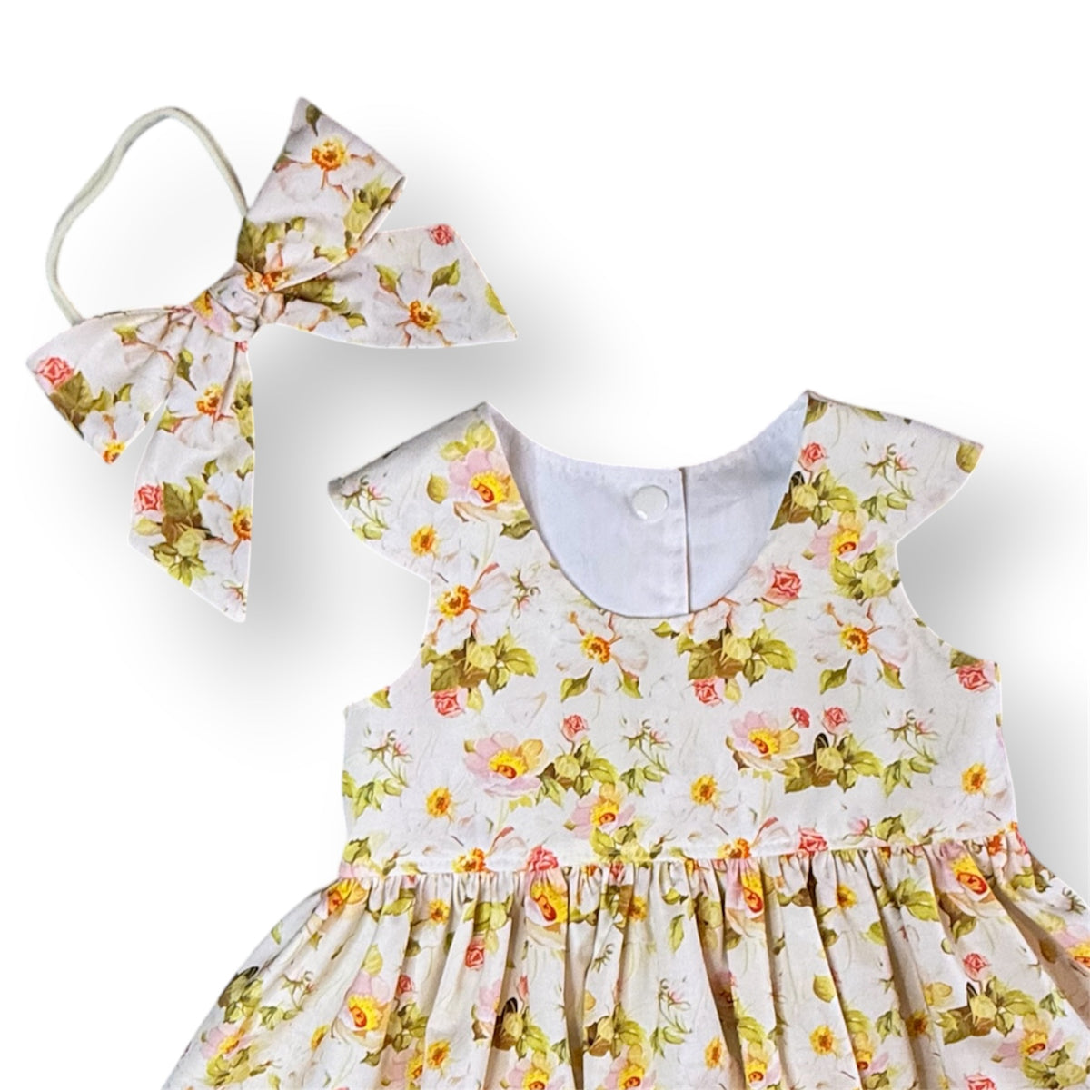 Size 1 Lemon Camellia Floral Baby Dress Set