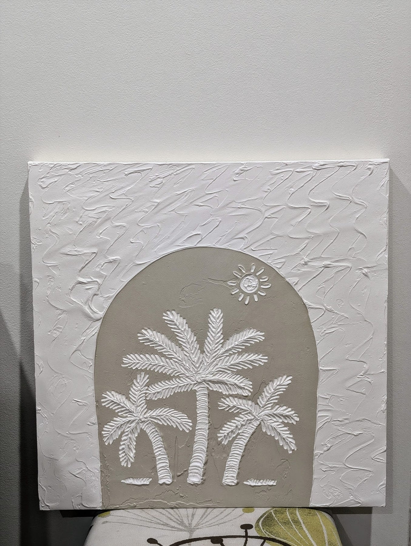 Coastal Haven: Handmade Textured Palm Tree Wall Art Original Canvas 60cm x 60cm