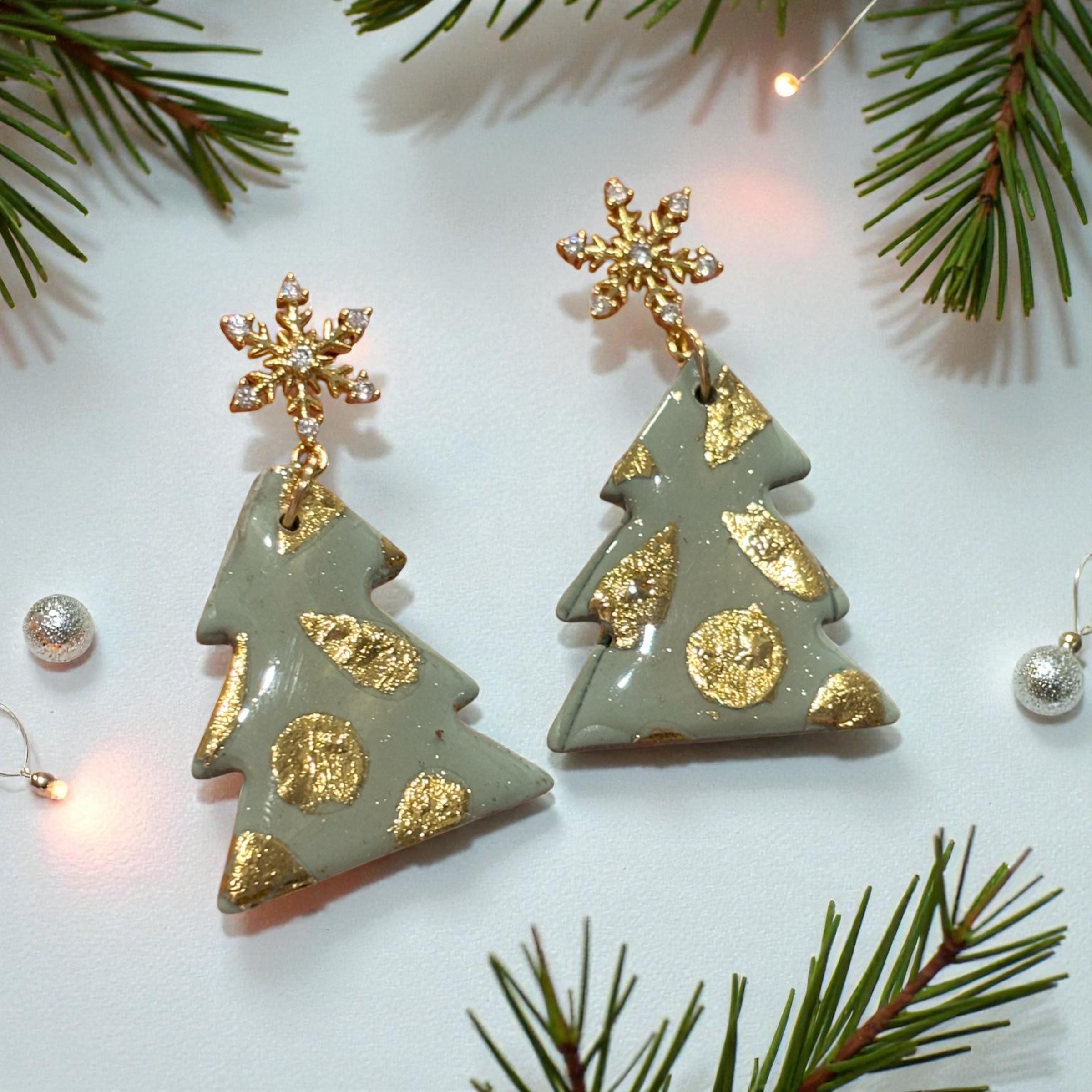 Christmas Tree Gold Leaf Earrings