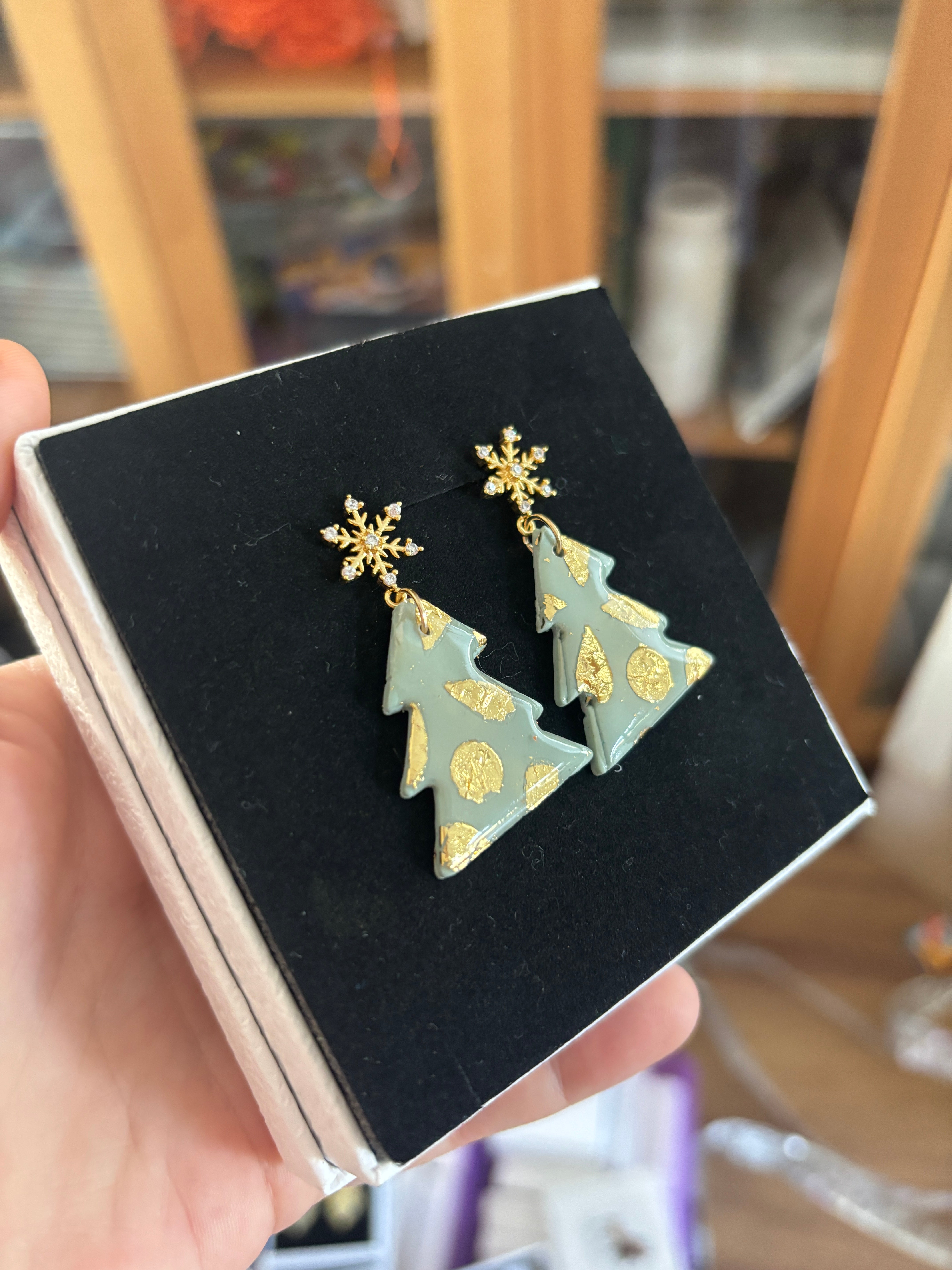 Christmas Tree Gold Leaf Earrings