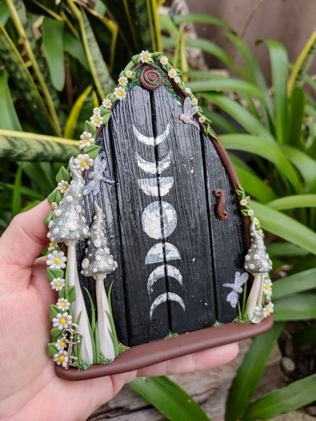 Moon Phase Fairy door with dragonflies