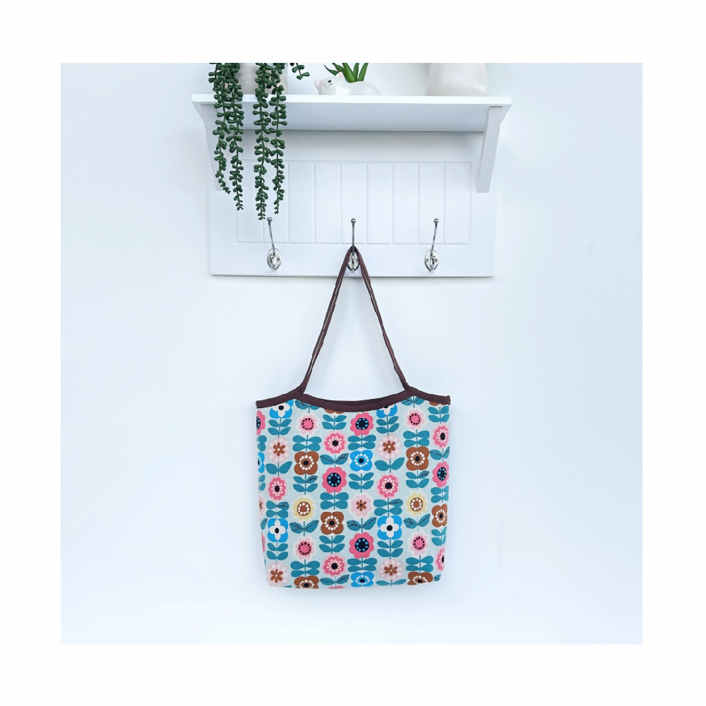 Shopping Tote Bag - Abstract Flowers on Light Blue