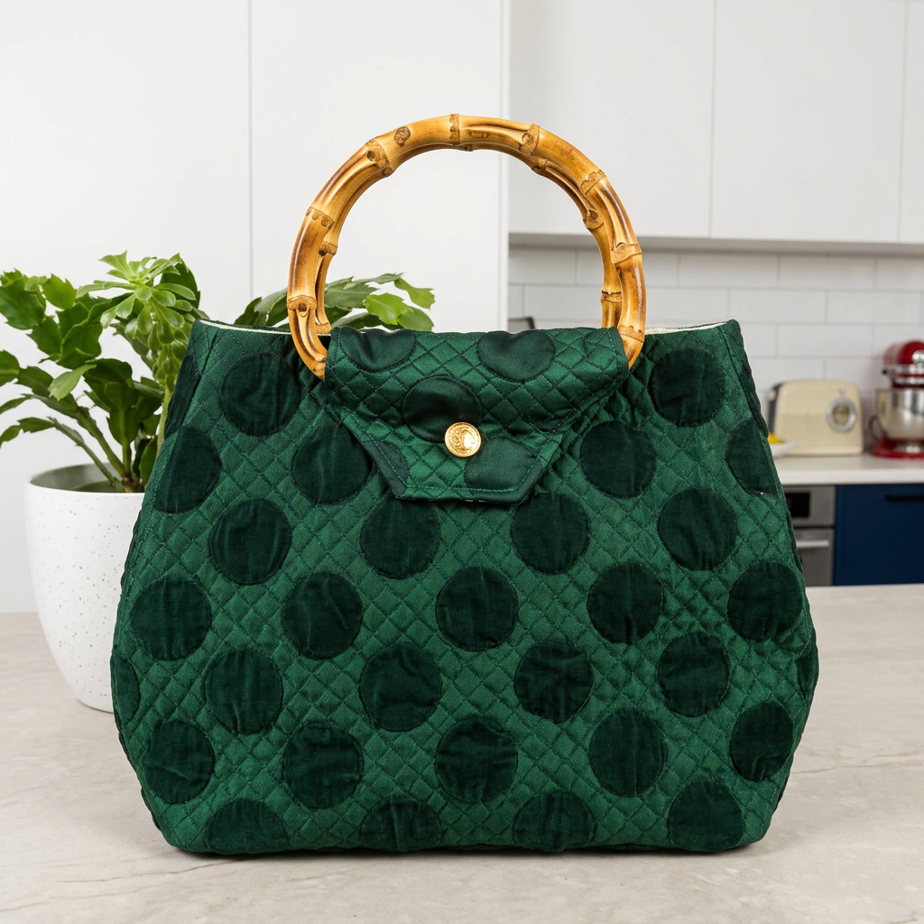 Green Spotted Handmade Reclaimed Fabric Handbag