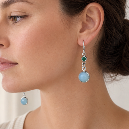 Sterling silver earrings featuring lab-created emeralds and amazonite