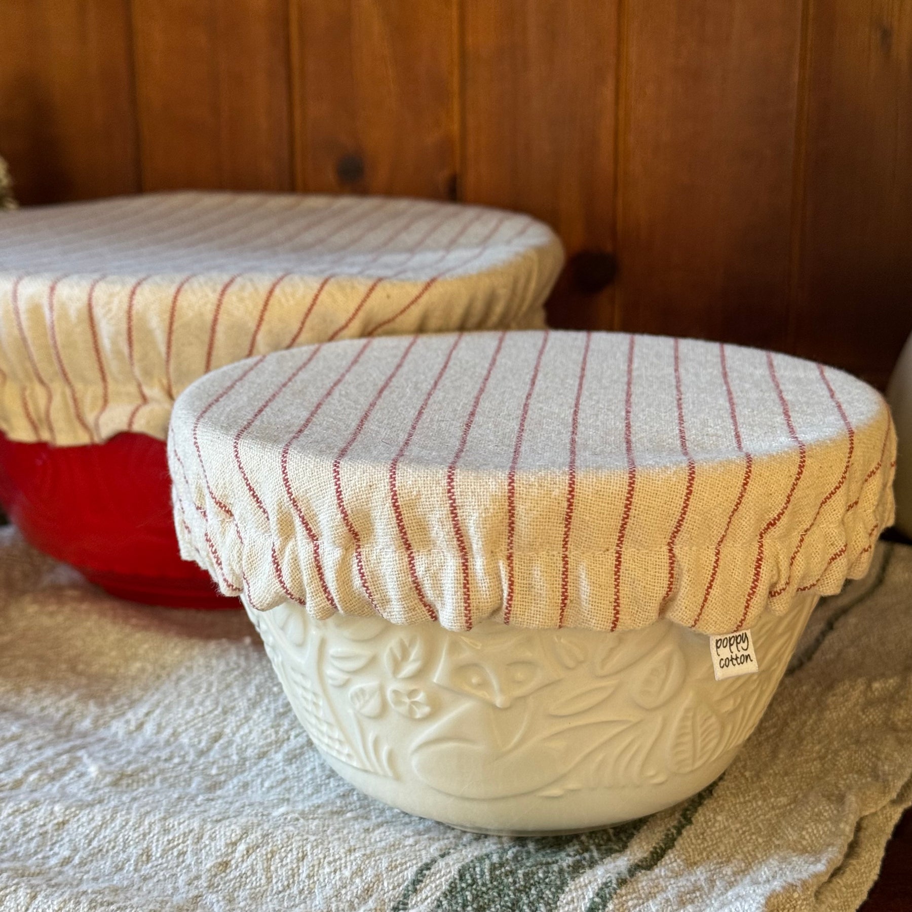 Reusable Christmas Pudding Bowl Covers & Matching Frilled Jar Cover | Reversible Natural Cotton