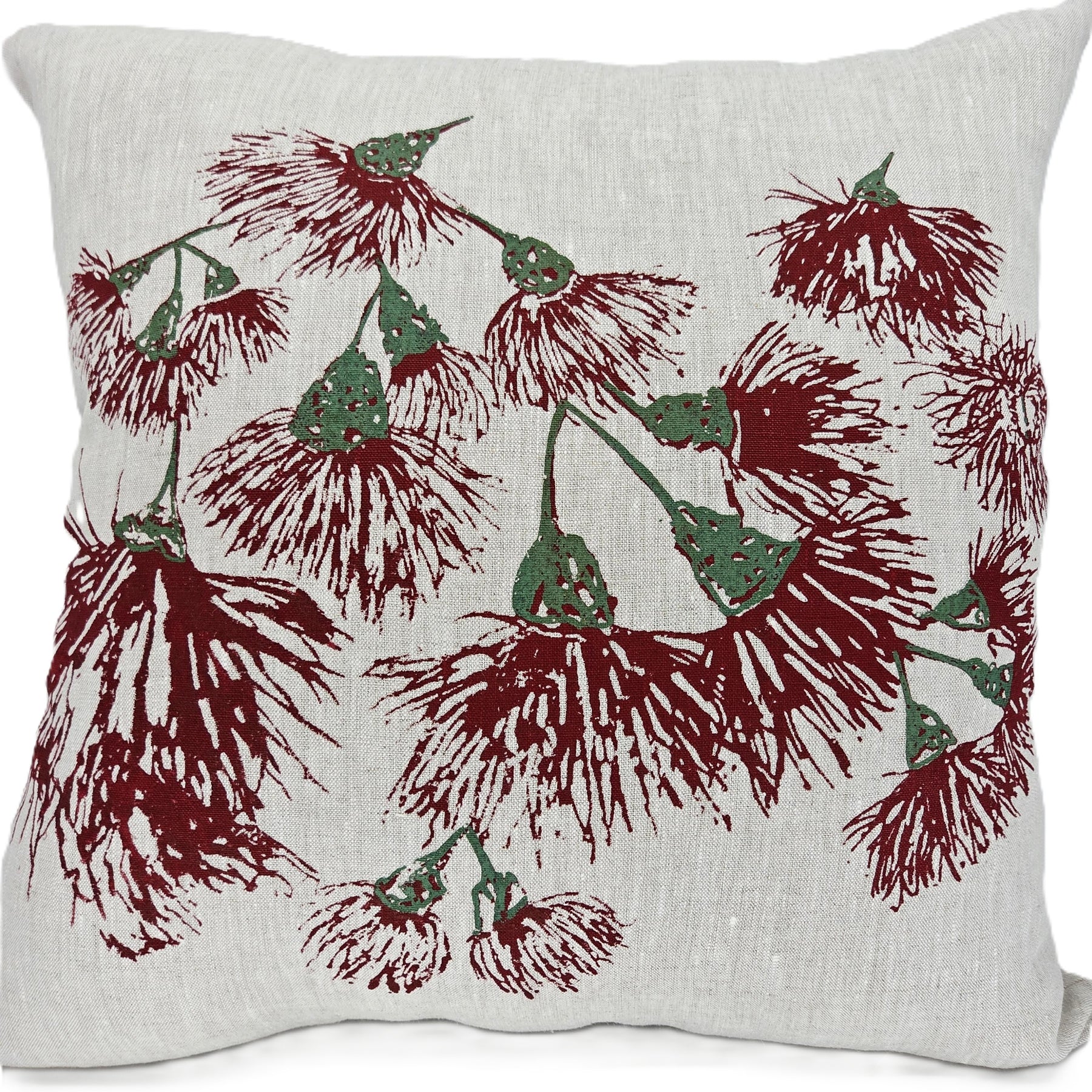 Hand Screen Printed Linen Cushion Covers-Eucalypt Blossoms Festive