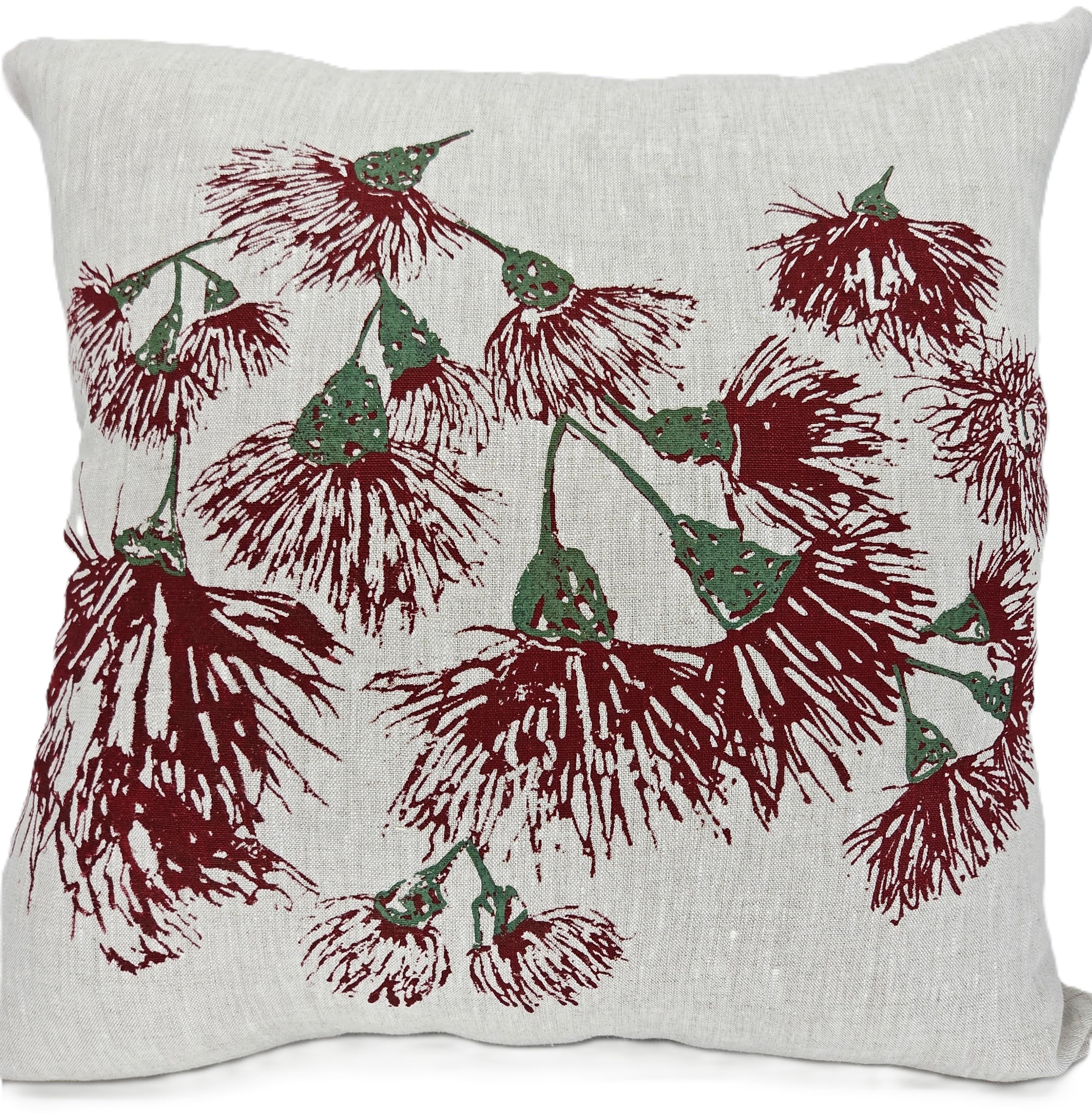 Hand Screen Printed Linen Cushion Covers-Eucalypt Blossoms Festive