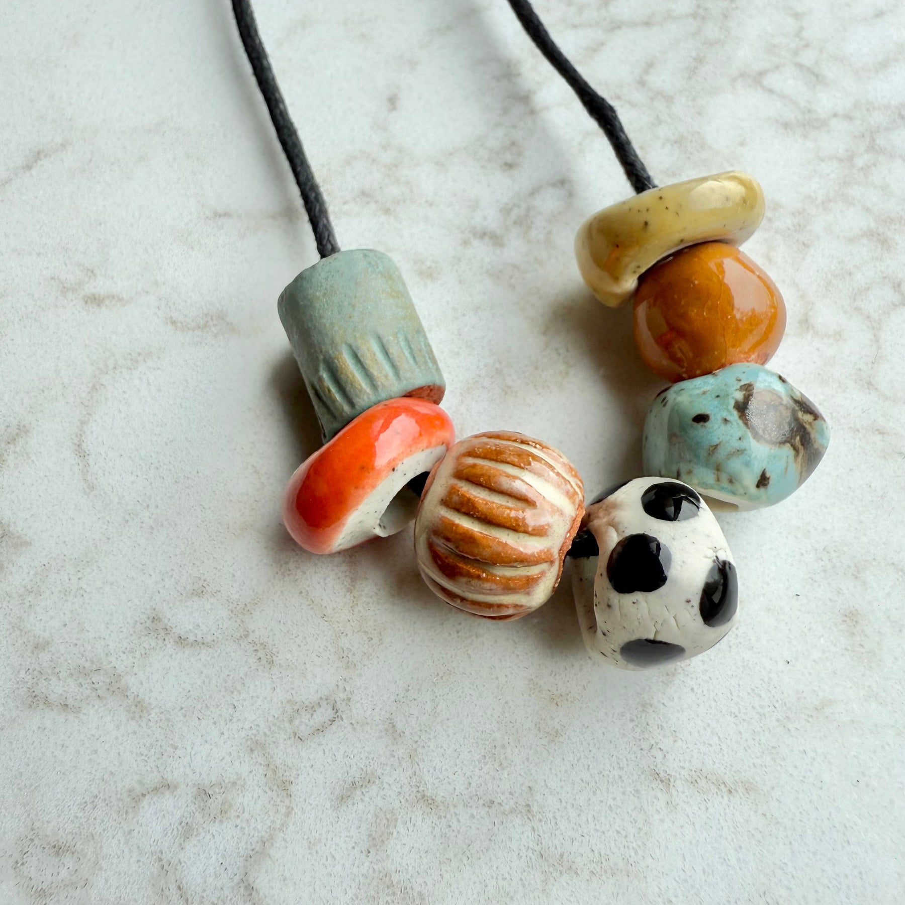 Hand made clay bead necklace