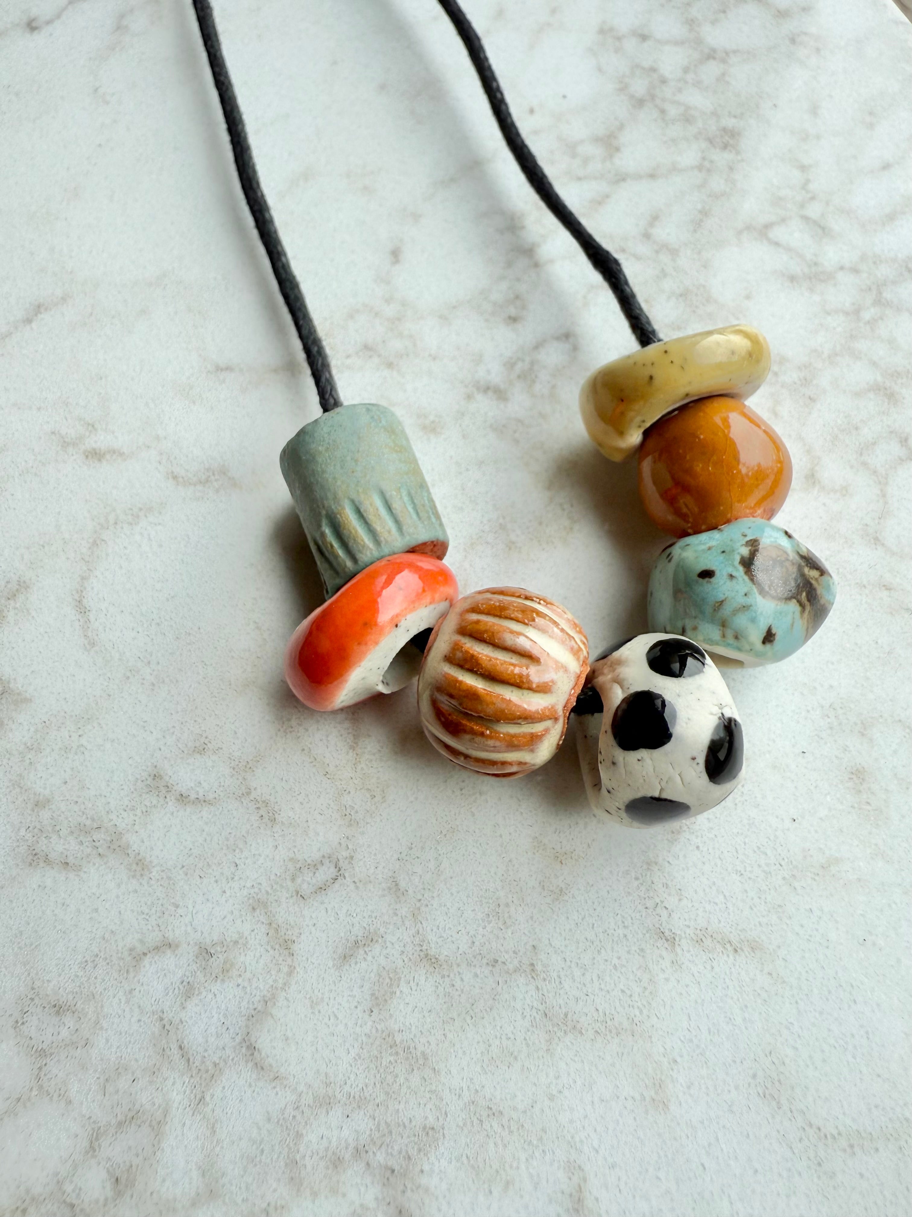 Hand made clay bead necklace