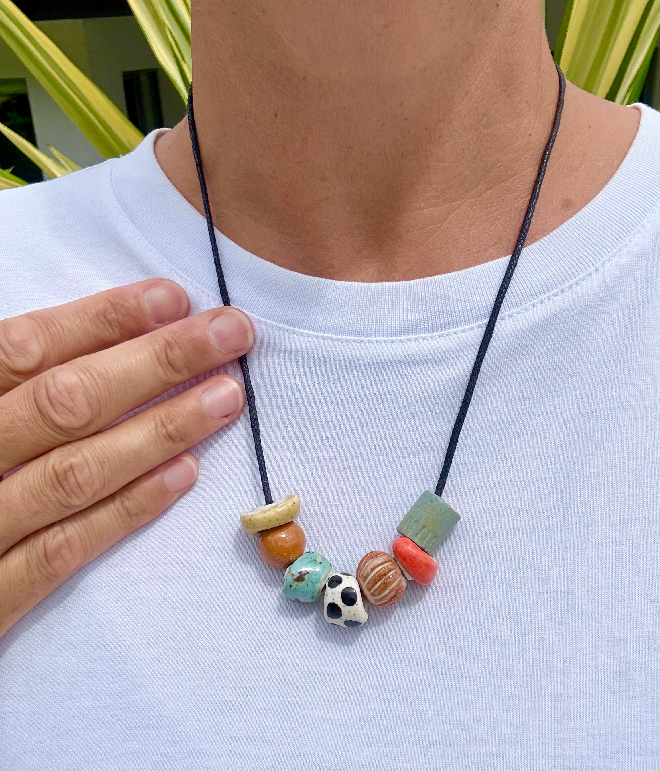 Hand made clay bead necklace