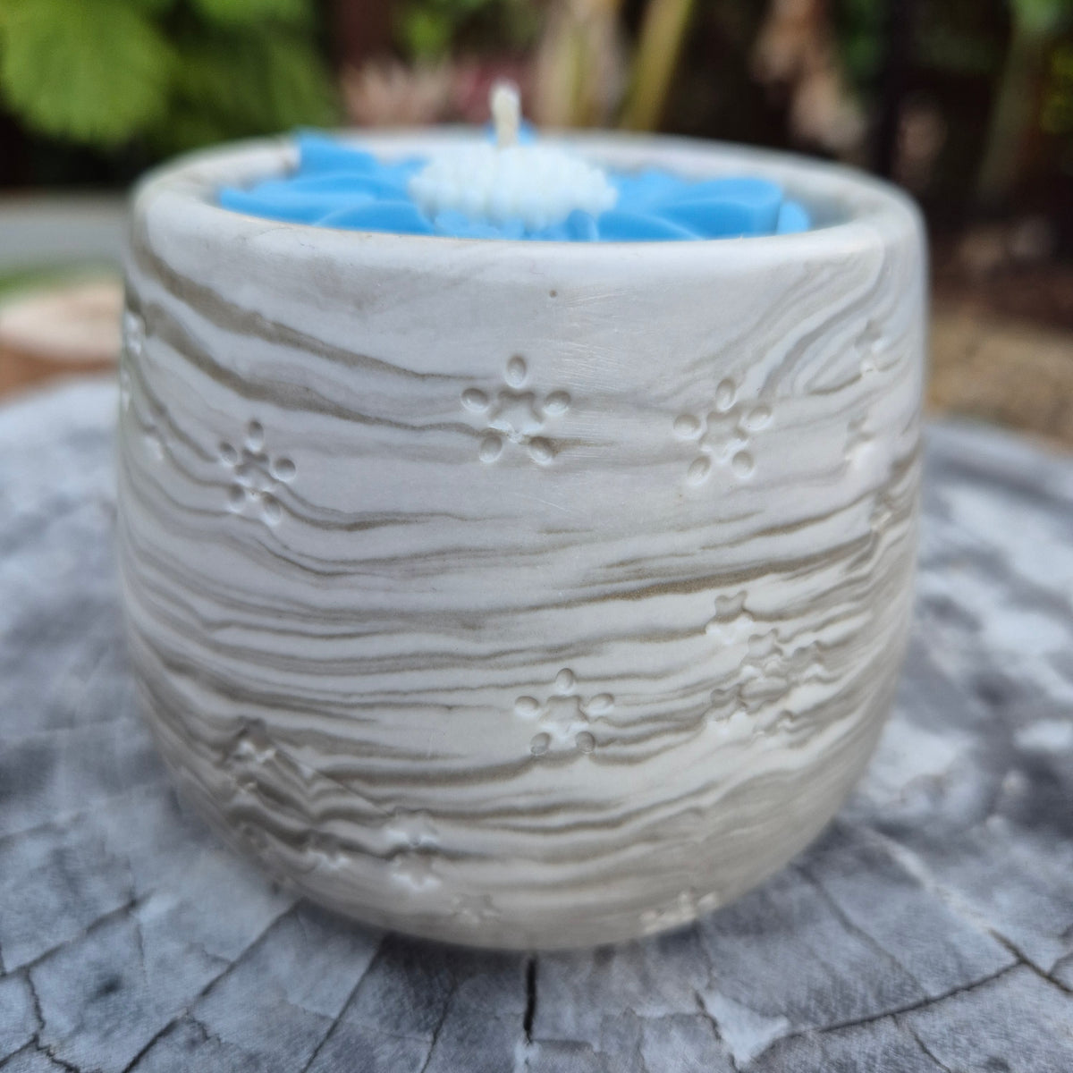 Concrete soy wax tub candle scented with lavender and rose