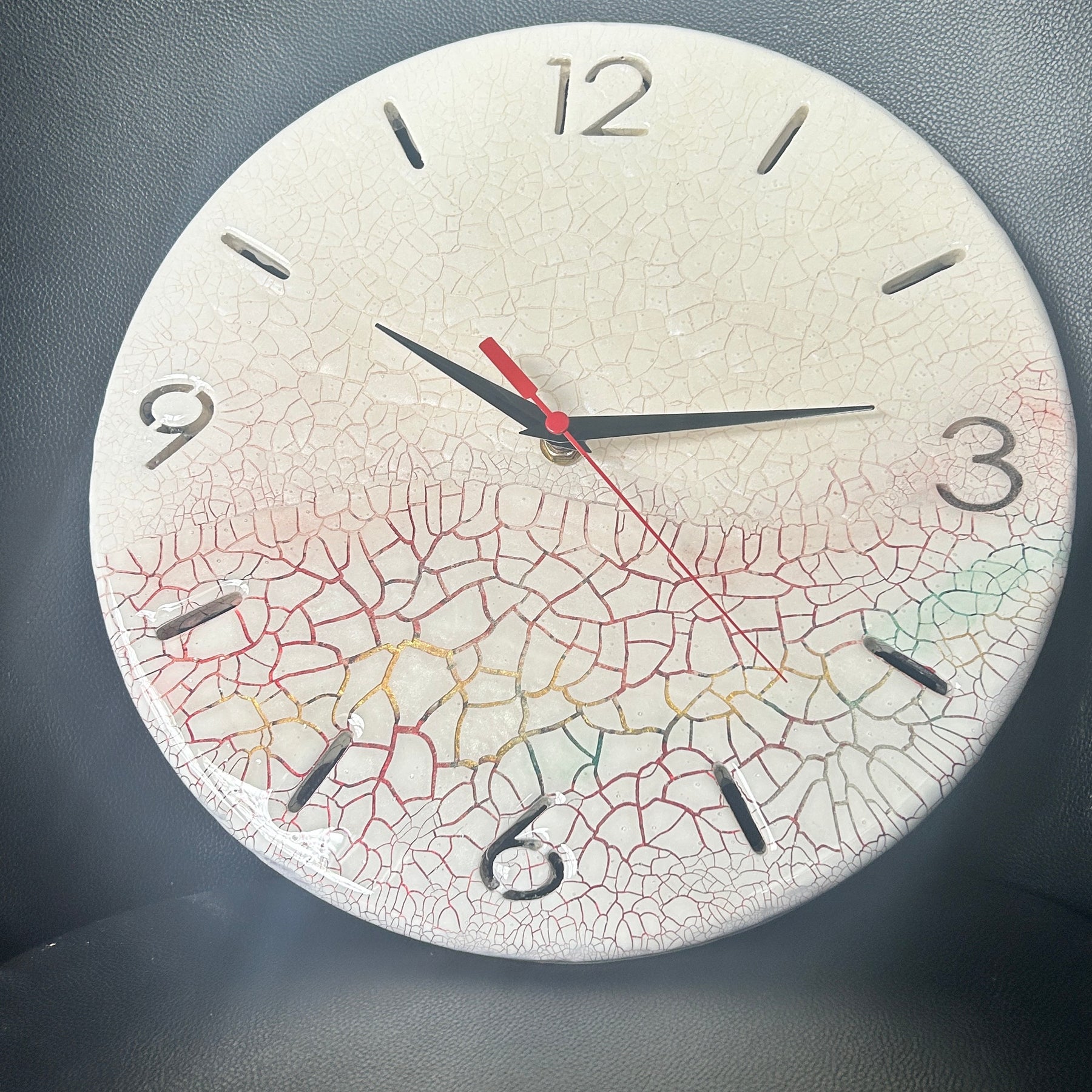Timber Clock | 30cm Fluid Art Design/Resin | White Crackle Finish