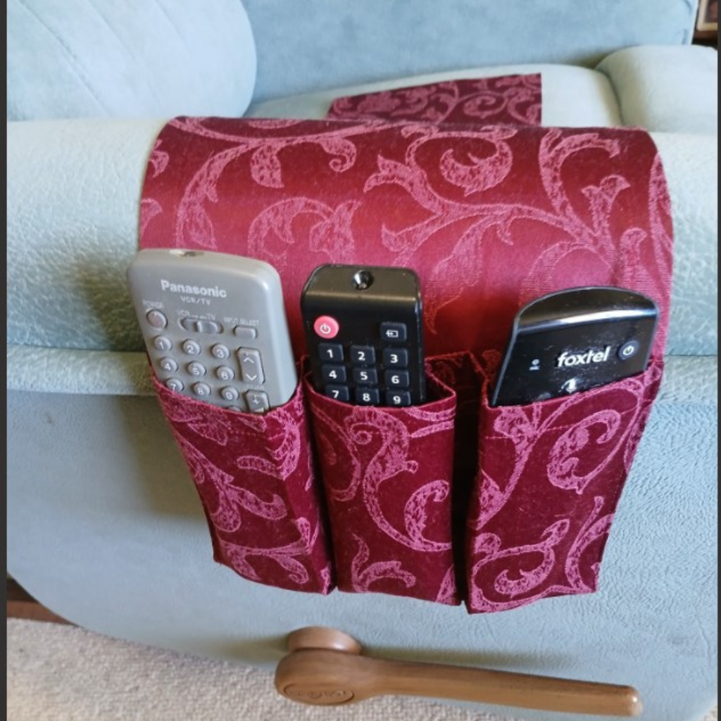 Fabric Remote Control Holder- Dark dusty pink -3 pockets