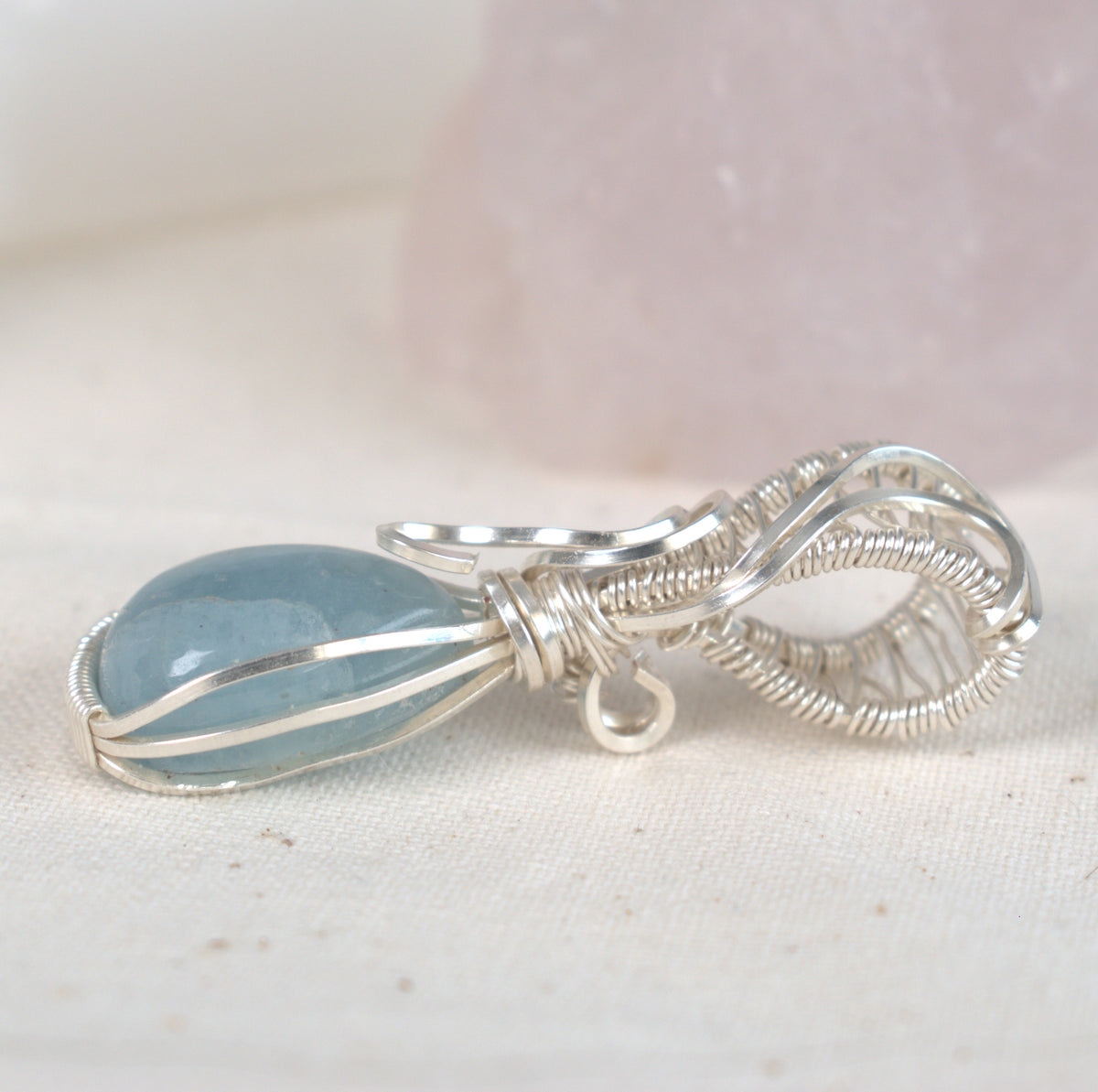Wire Wrapped Aquamarine Keepsake Pendant
