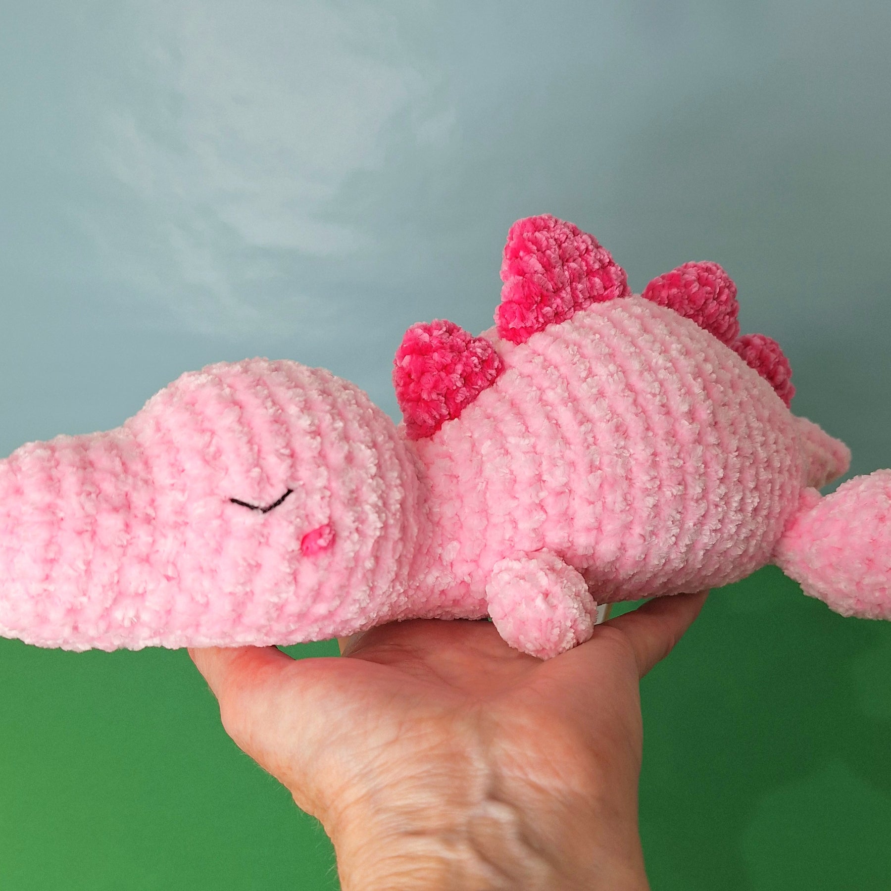 Pink Sleepy Velvet Crocheted Dinosaur Cuddle Toy