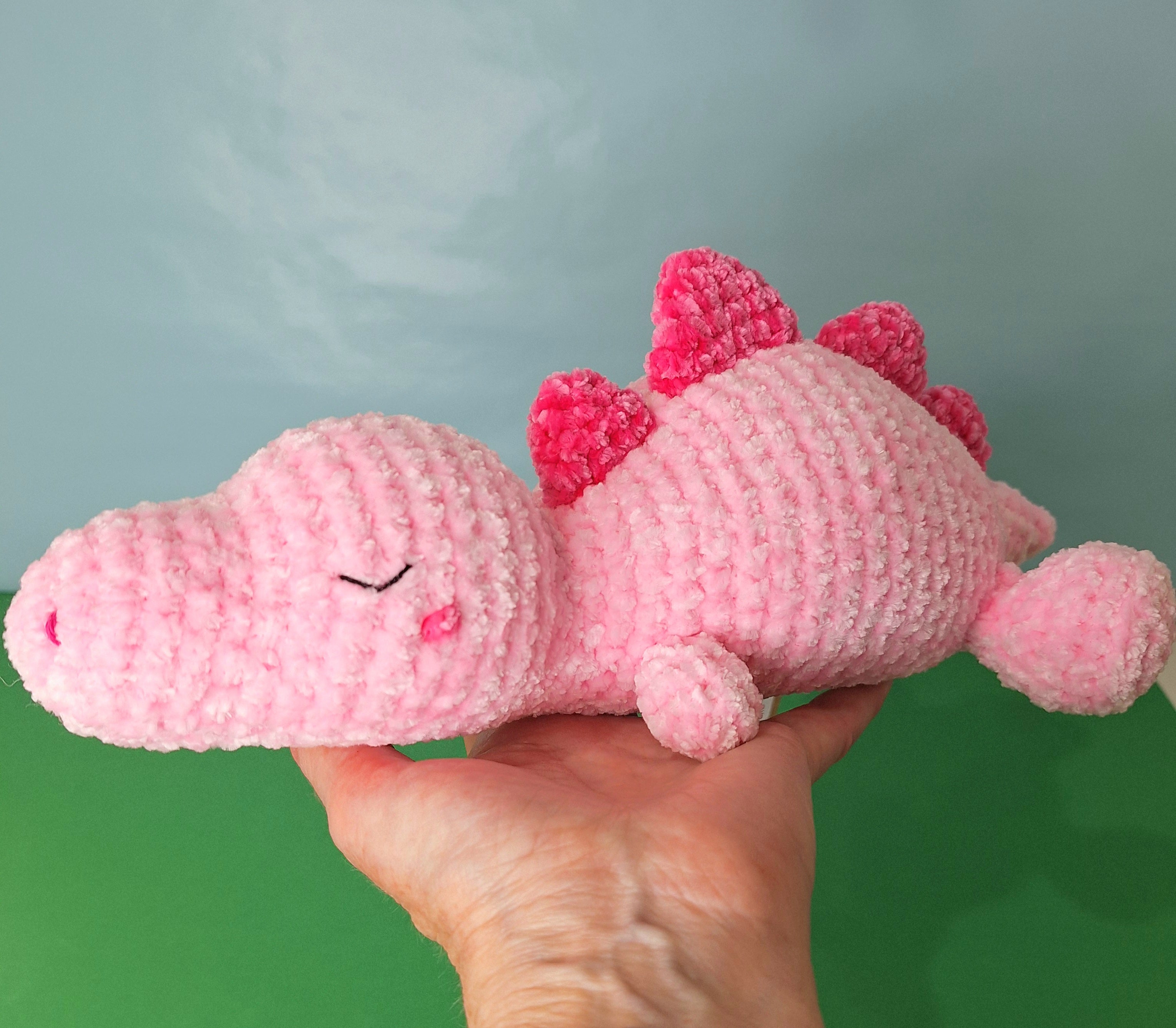 Pink Sleepy Velvet Crocheted Dinosaur Cuddle Toy