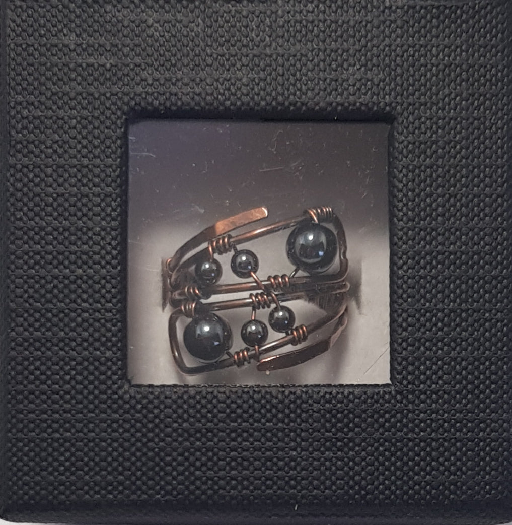 Amethyst and Hematite beaded copper rings #699AM/R + #700AM/R