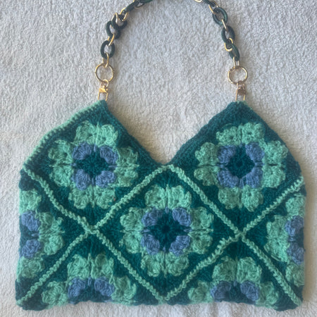 Green Granny Square Shoulder Bag with Acrylic Chain Strap