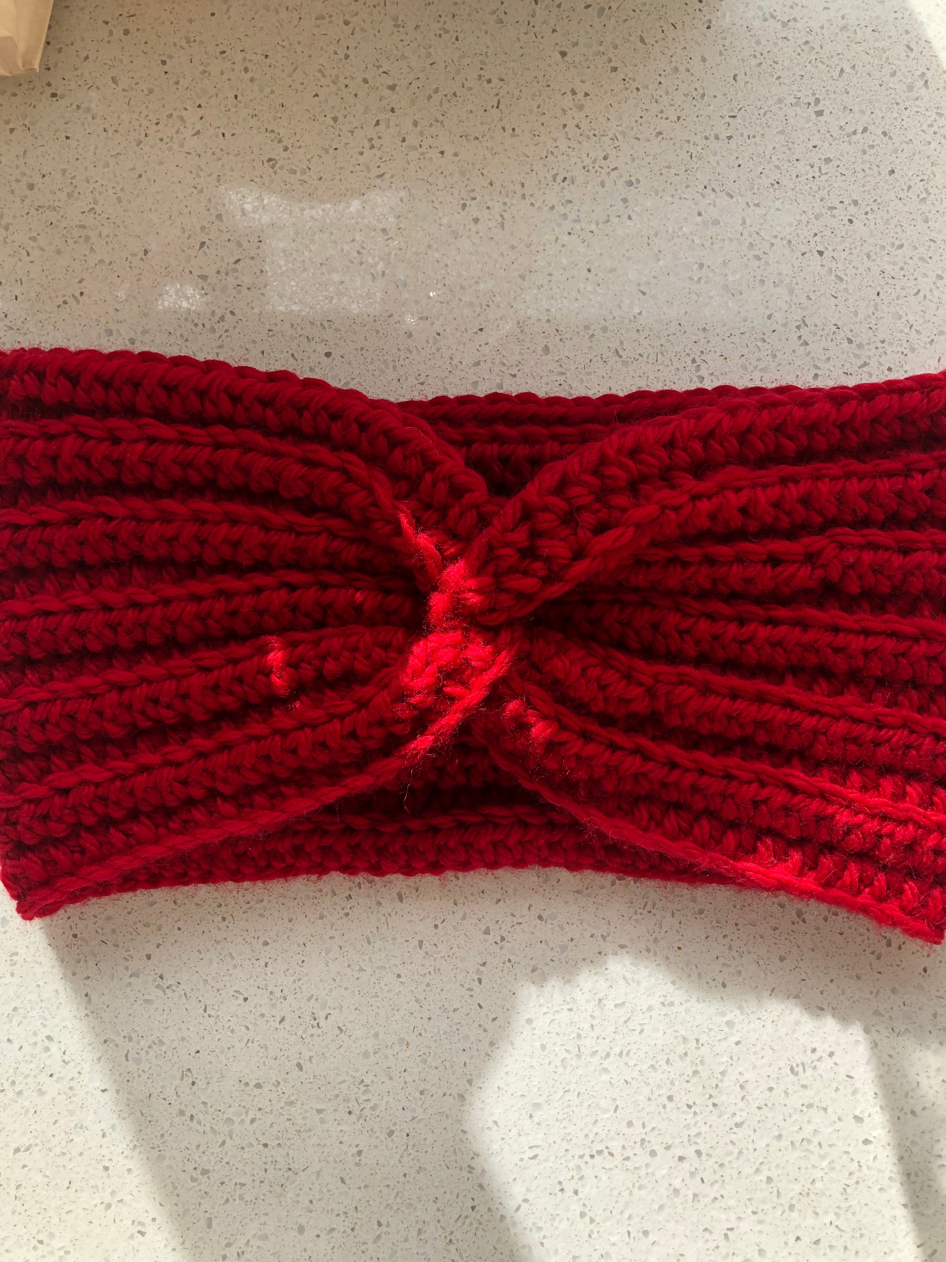 Hand Crocheted Head Band  | Deep Red