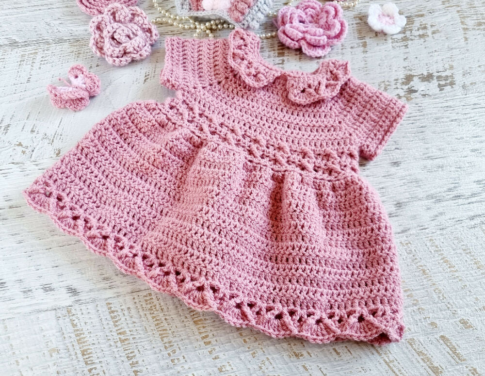 Baby Dress | Newborn | Dusty Rose | Hand Crocheted