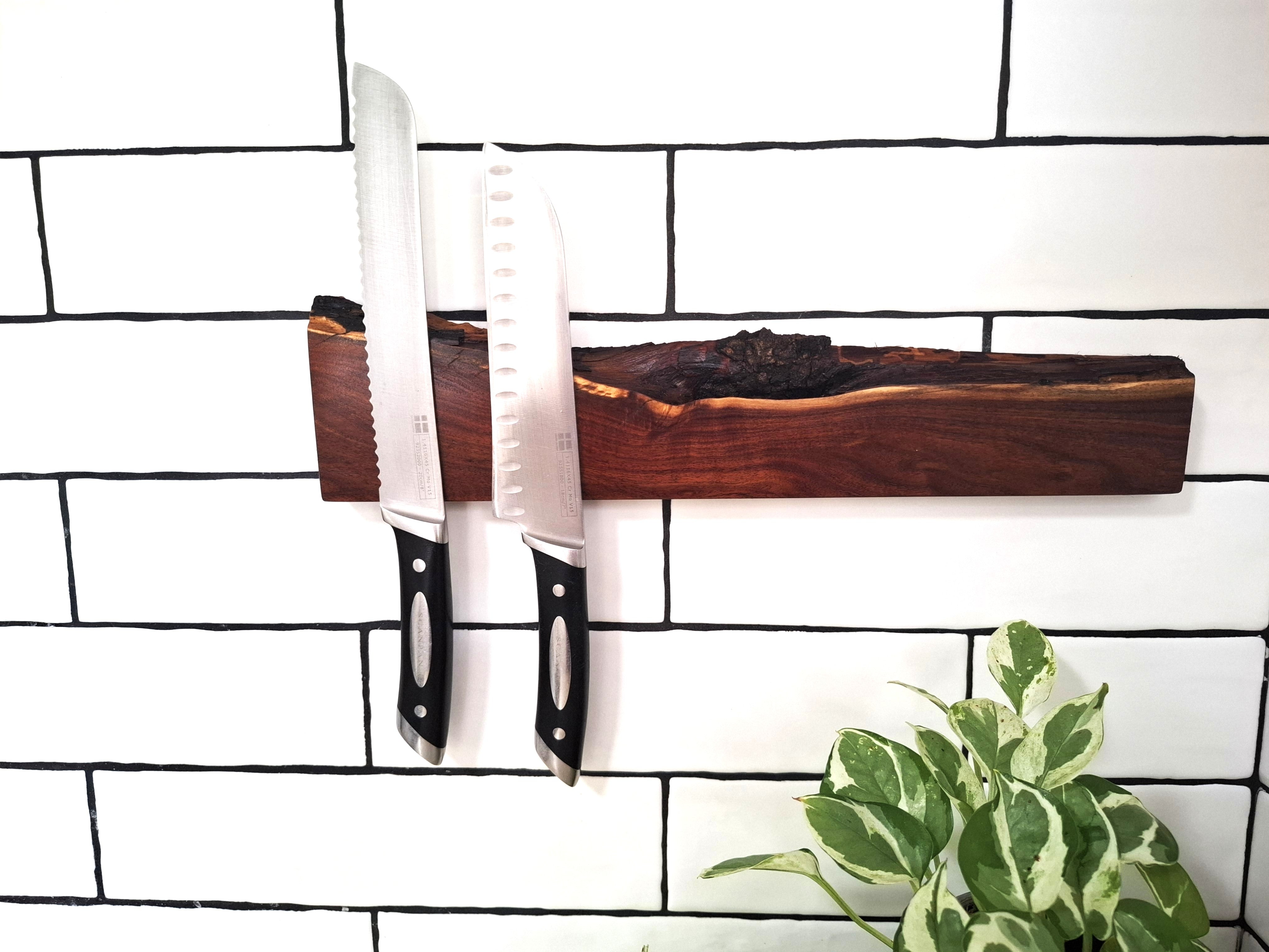 Handmade Wooden Magnetic Knife Holder: Wall-Mounted Kitchen Rack