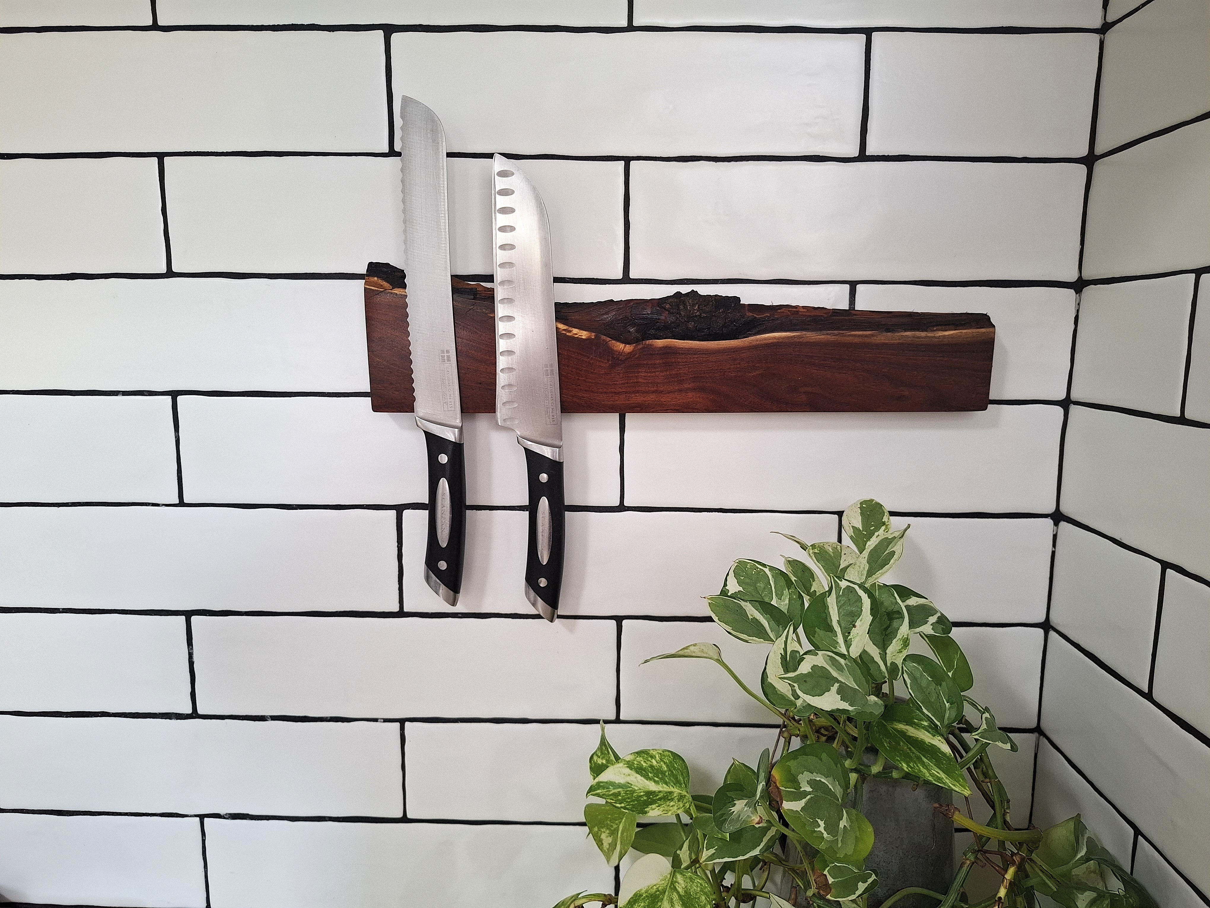 Handmade Wooden Magnetic Knife Holder: Wall-Mounted Kitchen Rack