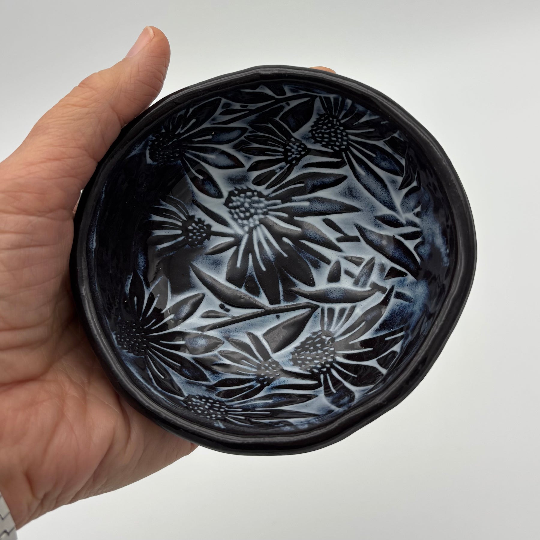Unique Handmade Ceramic | Dip Bowl | Hand Built Pottery | Floral Stamp