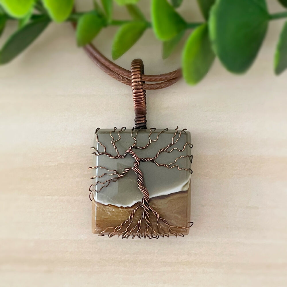 Australian-artist-handmade-jewellery-wire-wrapped-tree-pendant-square-polychrome