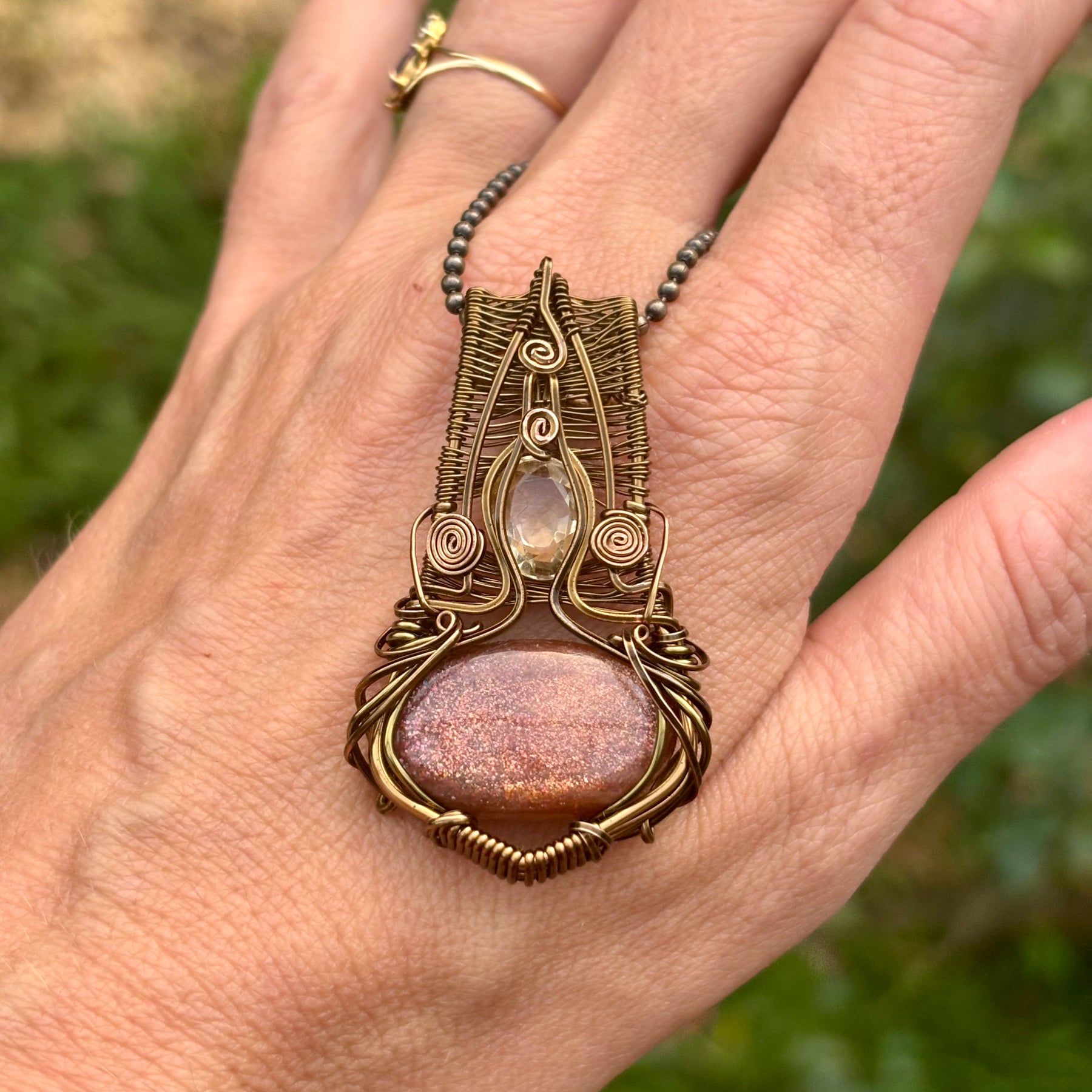 Natural Sunstone Citrine copper crystal pendant