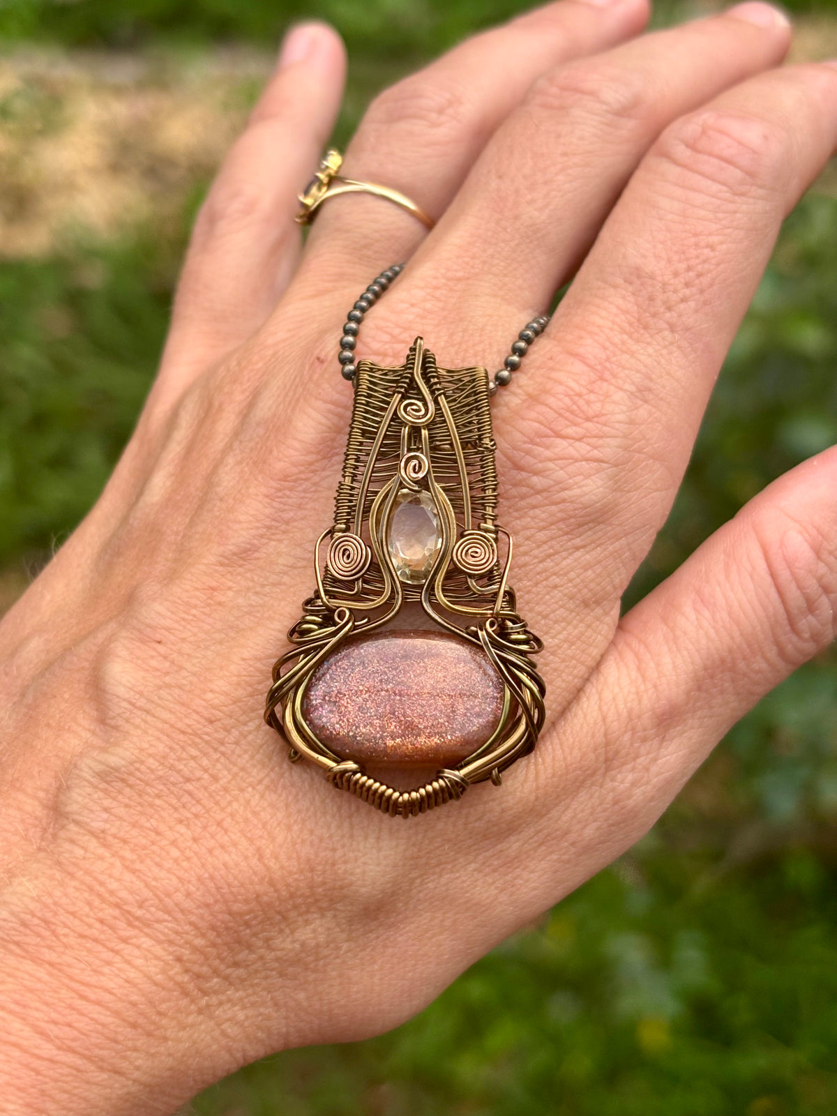 Natural Sunstone Citrine copper crystal pendant