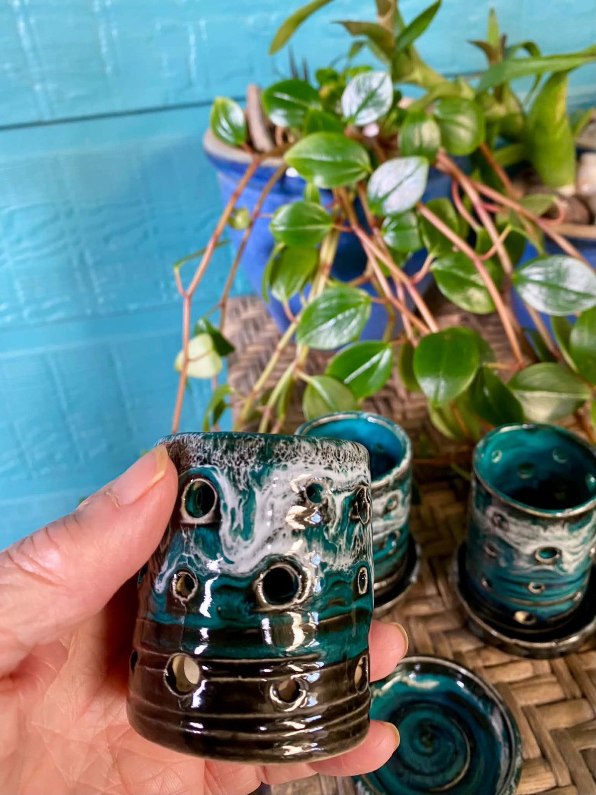 Tea light candle holder turquoises