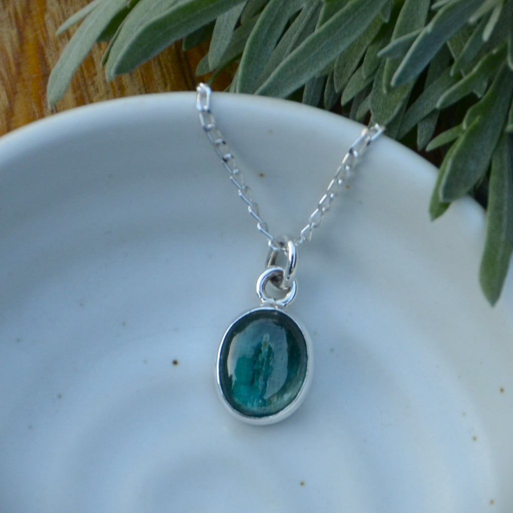 Emerald Green Kyanite Silver Pendant