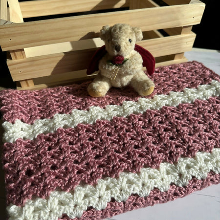 Elegant & Timeless – Dusky Pink & White Crochet Baby Blanket!