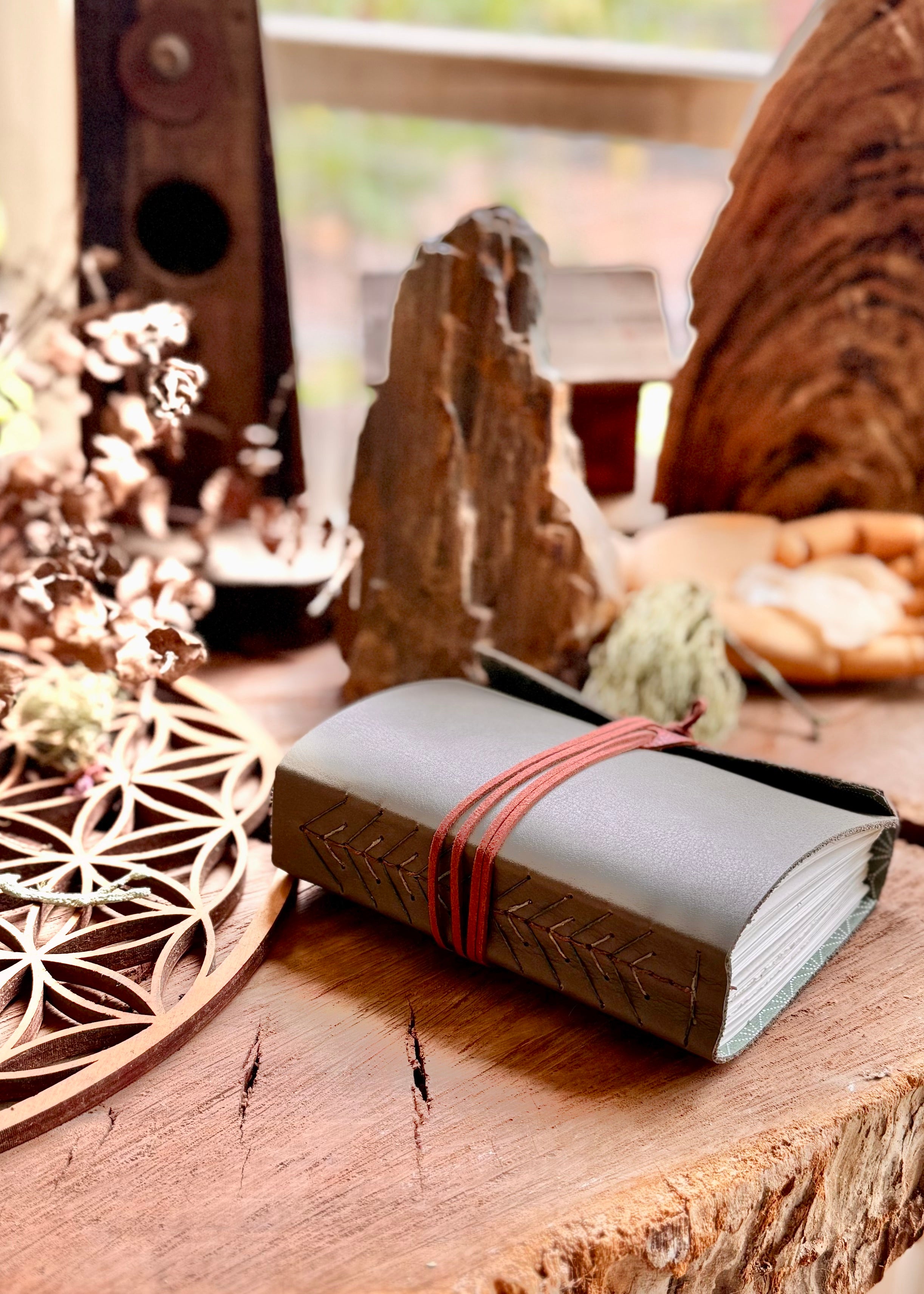 Olive Leather A6 Signature Journal with Pine Tree Spine
