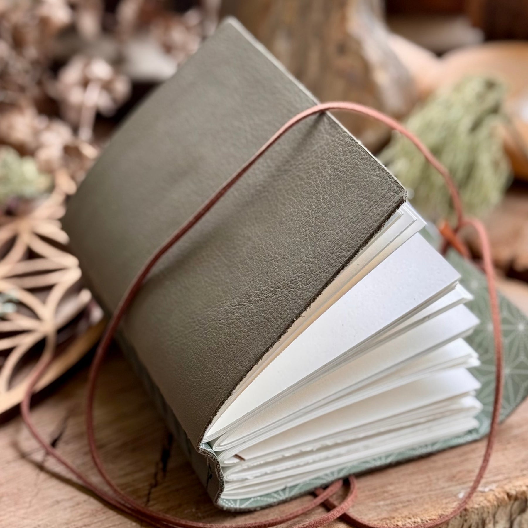 Olive Leather A6 Signature Journal with Pine Tree Spine