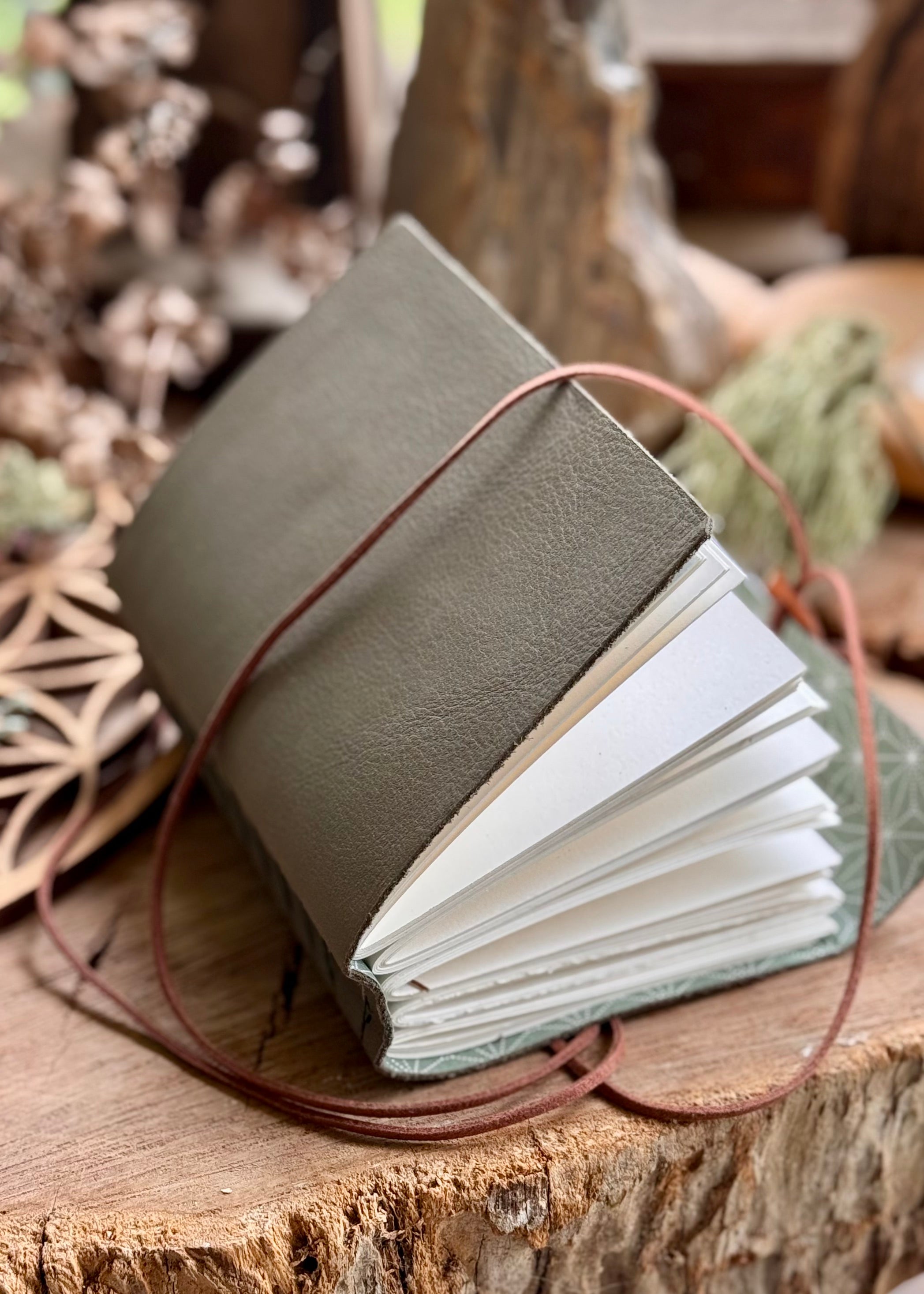 Olive Leather A6 Signature Journal with Pine Tree Spine