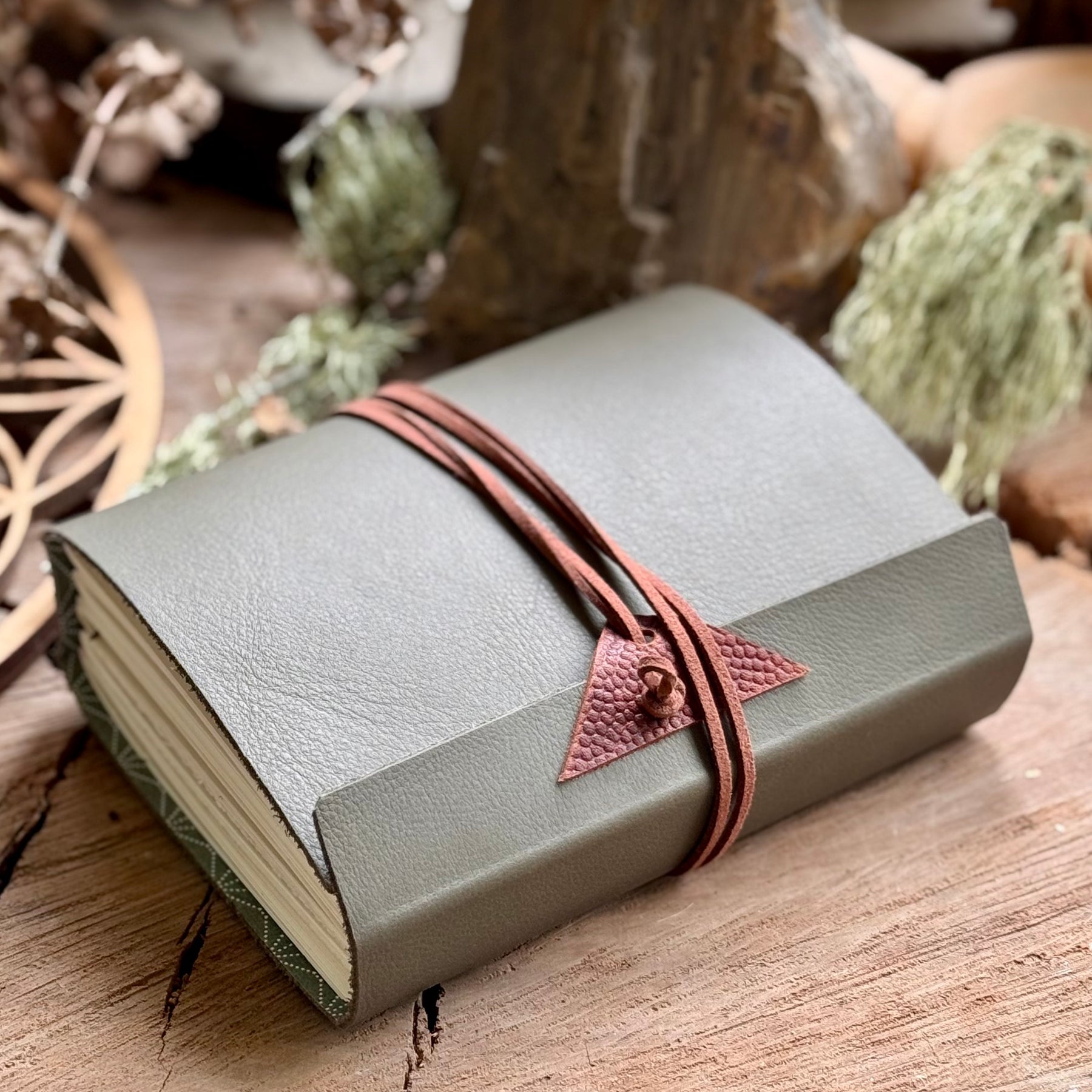 Olive Leather A6 Signature Journal with Pine Tree Spine