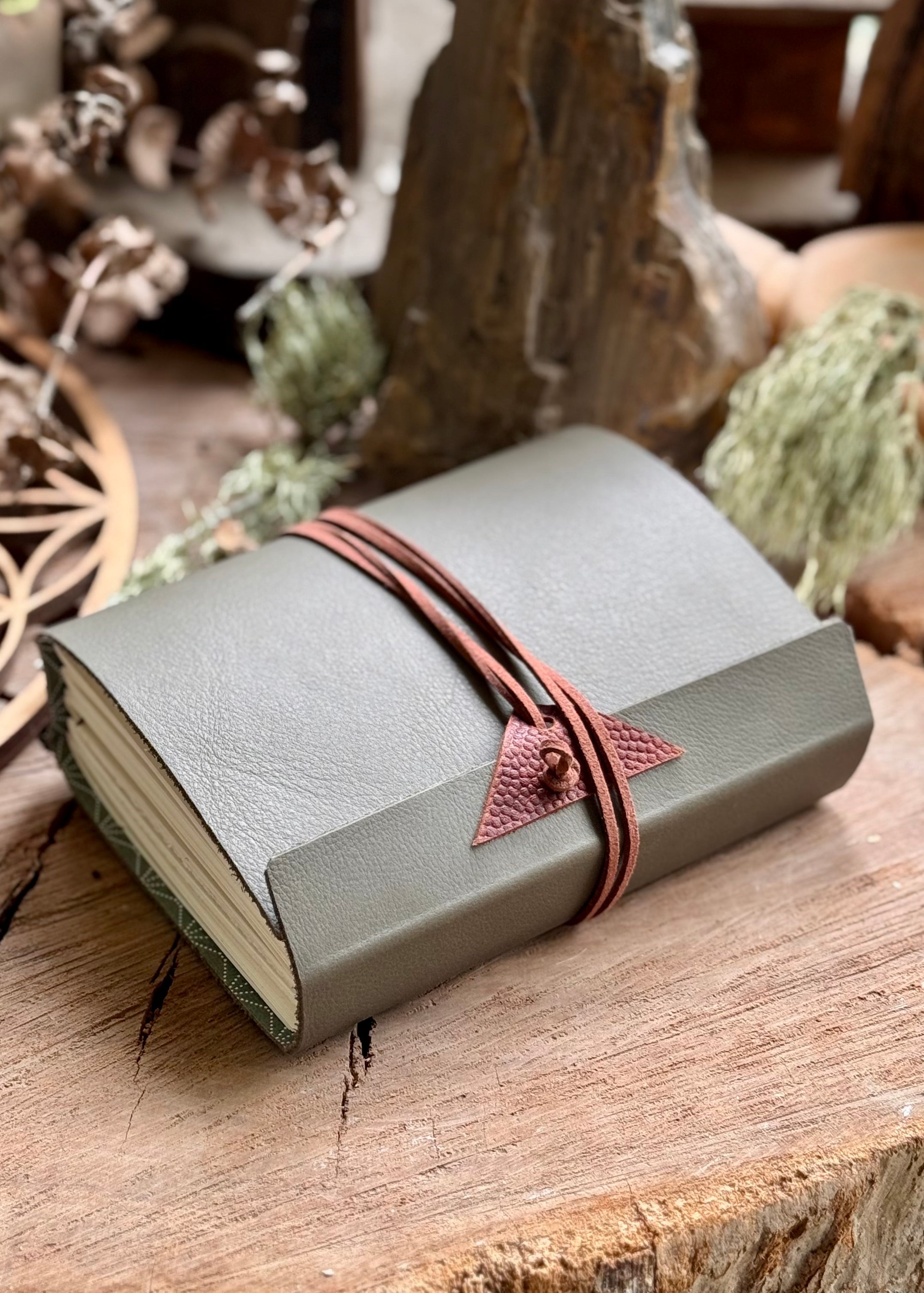 Olive Leather A6 Signature Journal with Pine Tree Spine