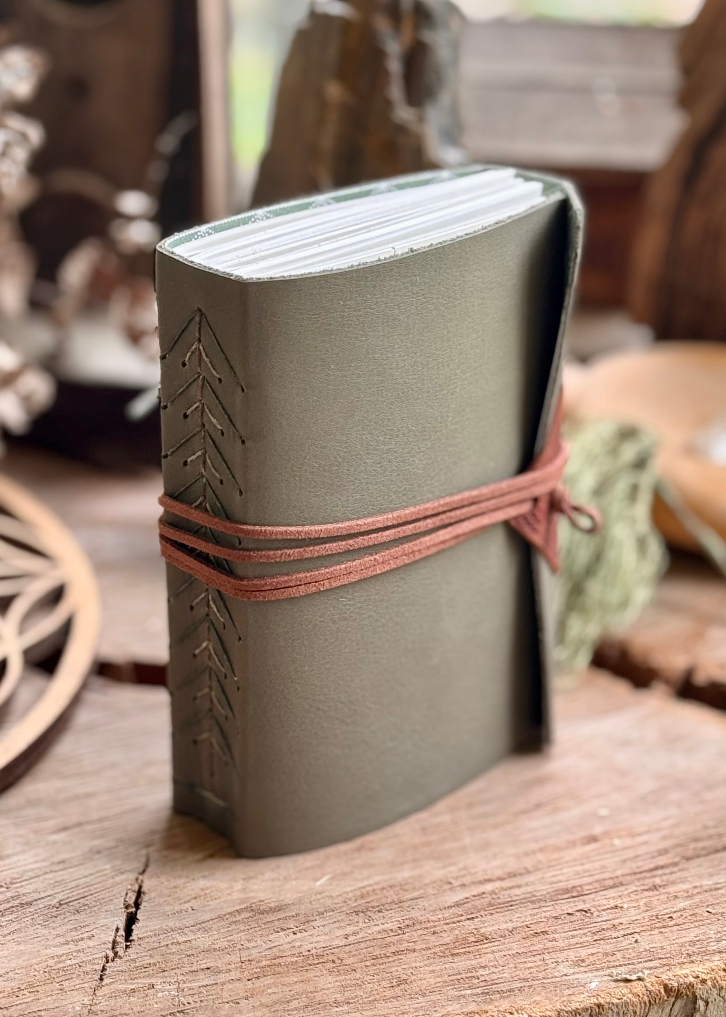 Olive Leather A6 Signature Journal with Pine Tree Spine