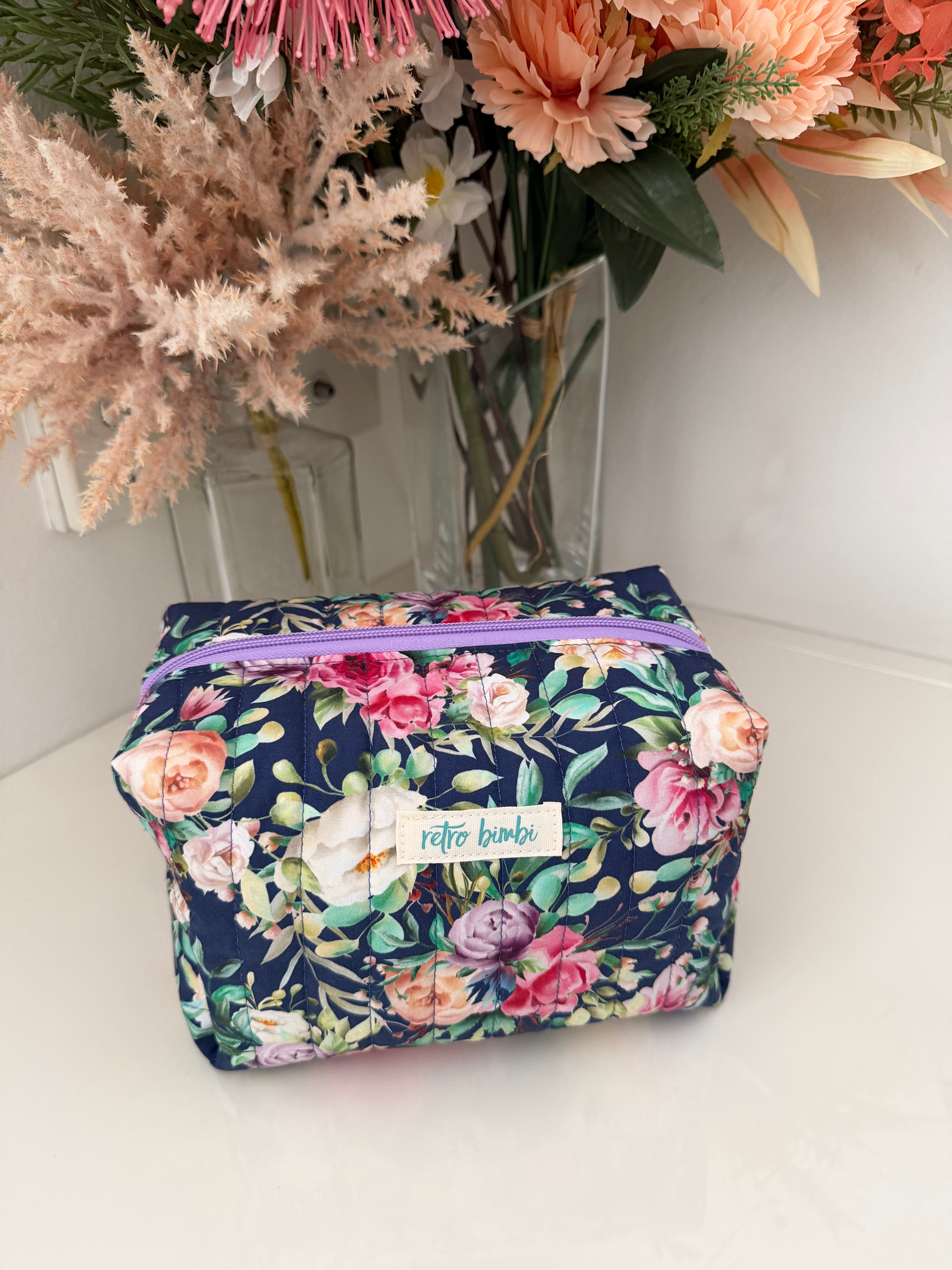 Floral Boxy Zipper Pouch - Blue Floral